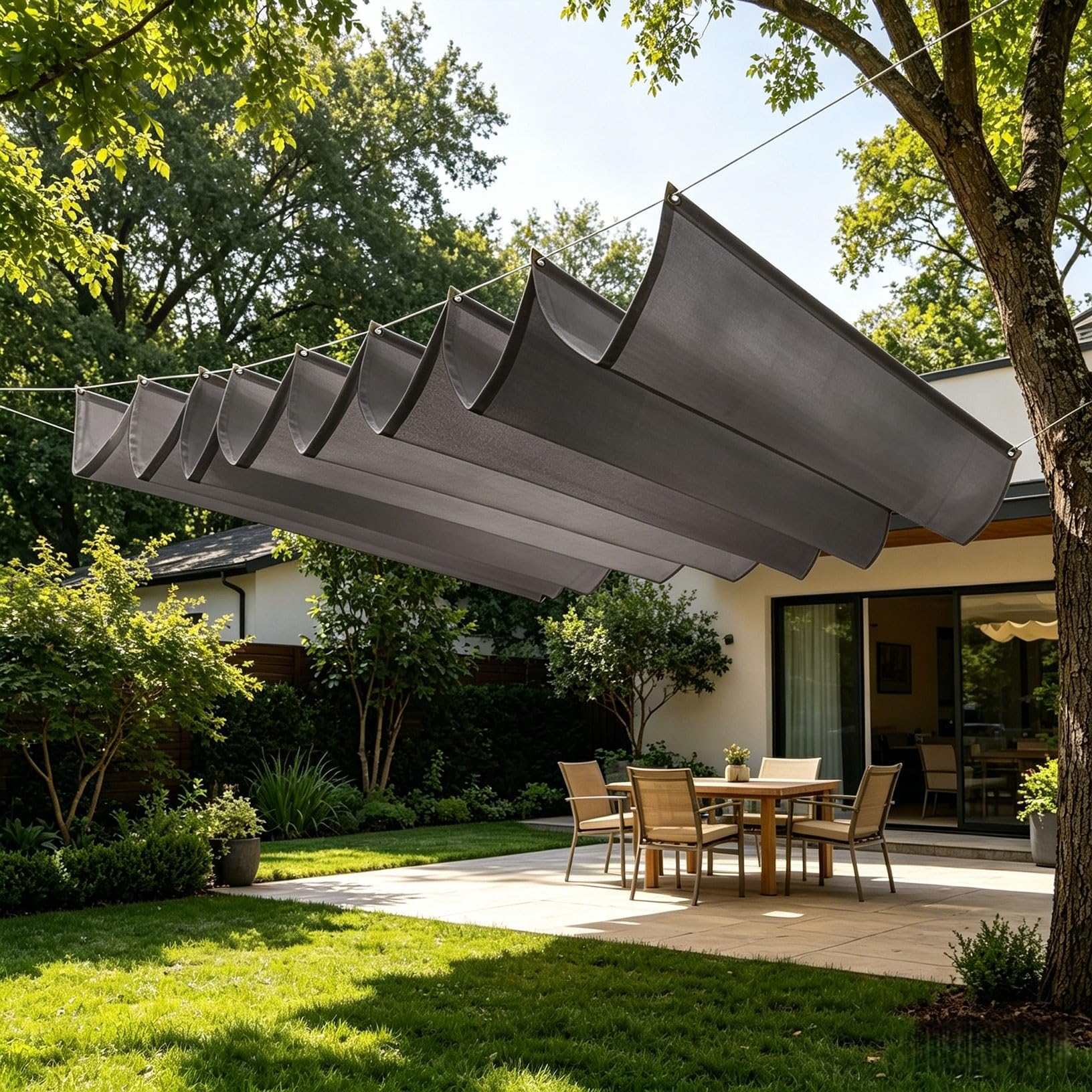 Retractable Sun Shade Sail 400 x 400 cm Custom Adjustable Waterproof UV Block Rectangle Outdoor Awnings Shade Sails Retractable with Grommets, Free Rope for Outdoor Garden Yard, Dark Grey