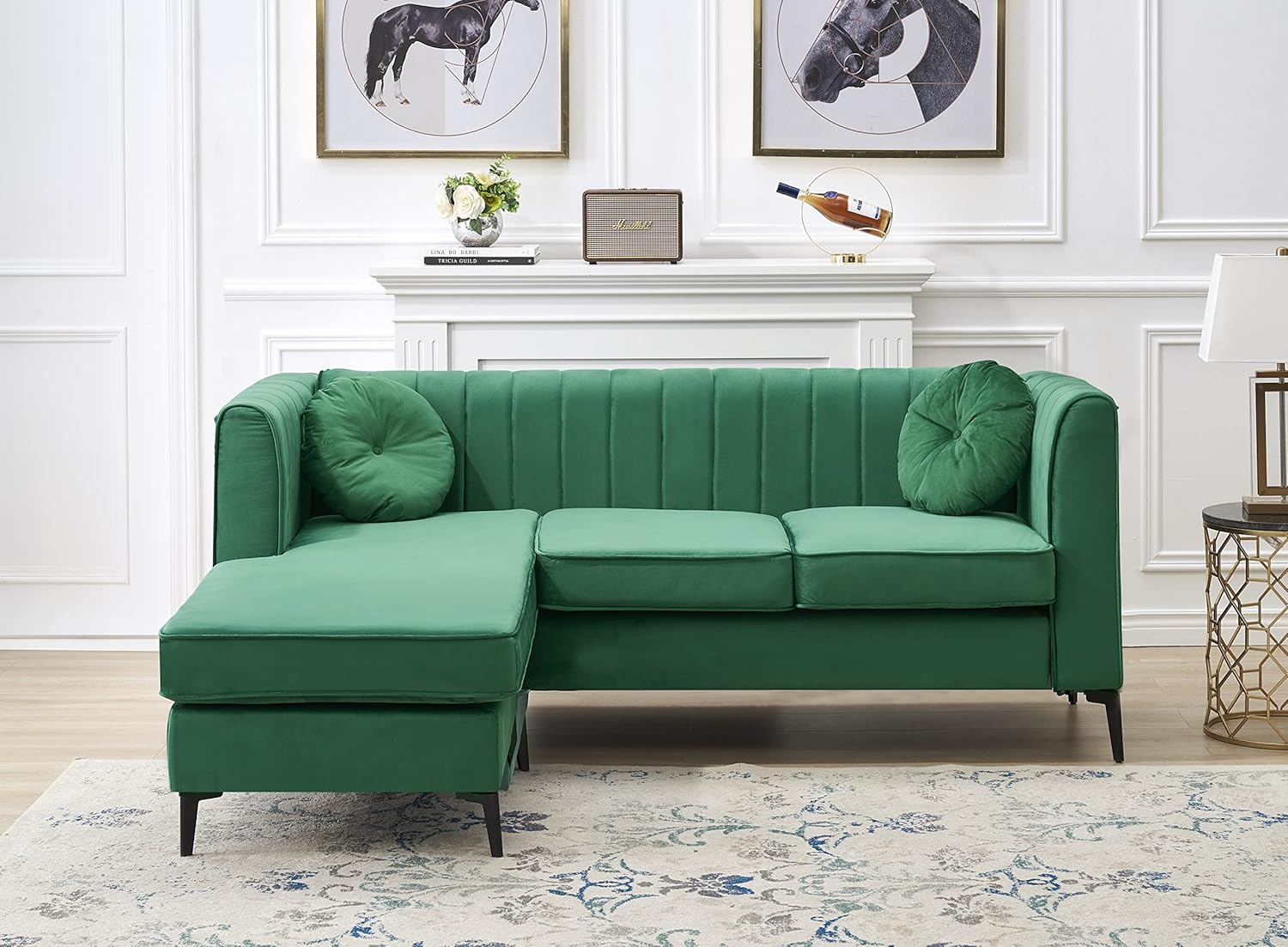 Goohome Green Velvet Corner LShaped Sectional Sofa Set