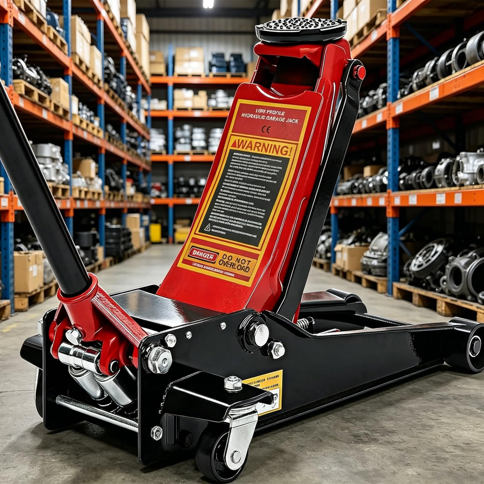3 Tonne Trolley Jack Hydraulic Car Jack, Low Profile Floor for Car Van, Heavy-Duty Steel Hydraulic Lift with Dual Pump System, Handle Swivel Wheels, High Lift Garage (Red) - 5