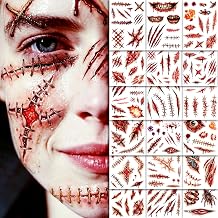 CHARLENT Halloween Fake Scar Tattoos for Face Body - 18 Large Sheets