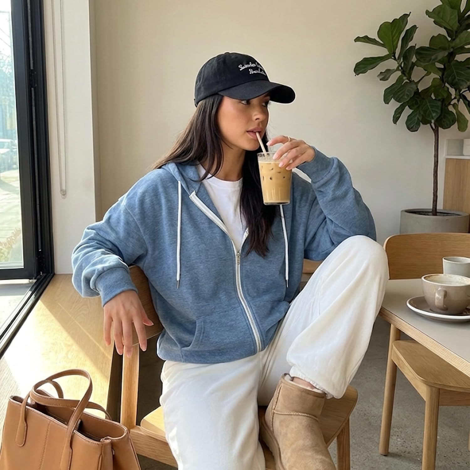 GIVON Women's Oversized Zip Up Hoodie Lightweight Long Sleeve Y2K Cute Hooded Tops Sweatshirt with Pockets - Image 2