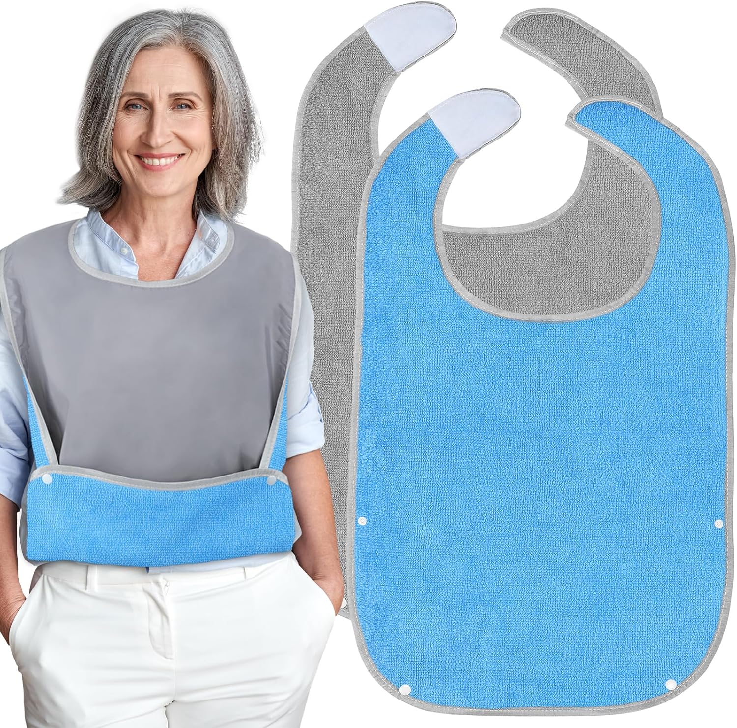 Adult Bibs for men/Women(2 Pack）, Adult Clothing Protectors for Elderly Towel Bibs