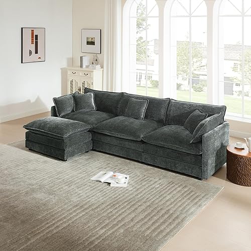 Miniatura 25 de Mikibama - Juego de sofá modular en forma de U, de 111.5 pulgadas para sala de estar, de 3 plazas, cómodo, con otomana movible, combinación de Beige