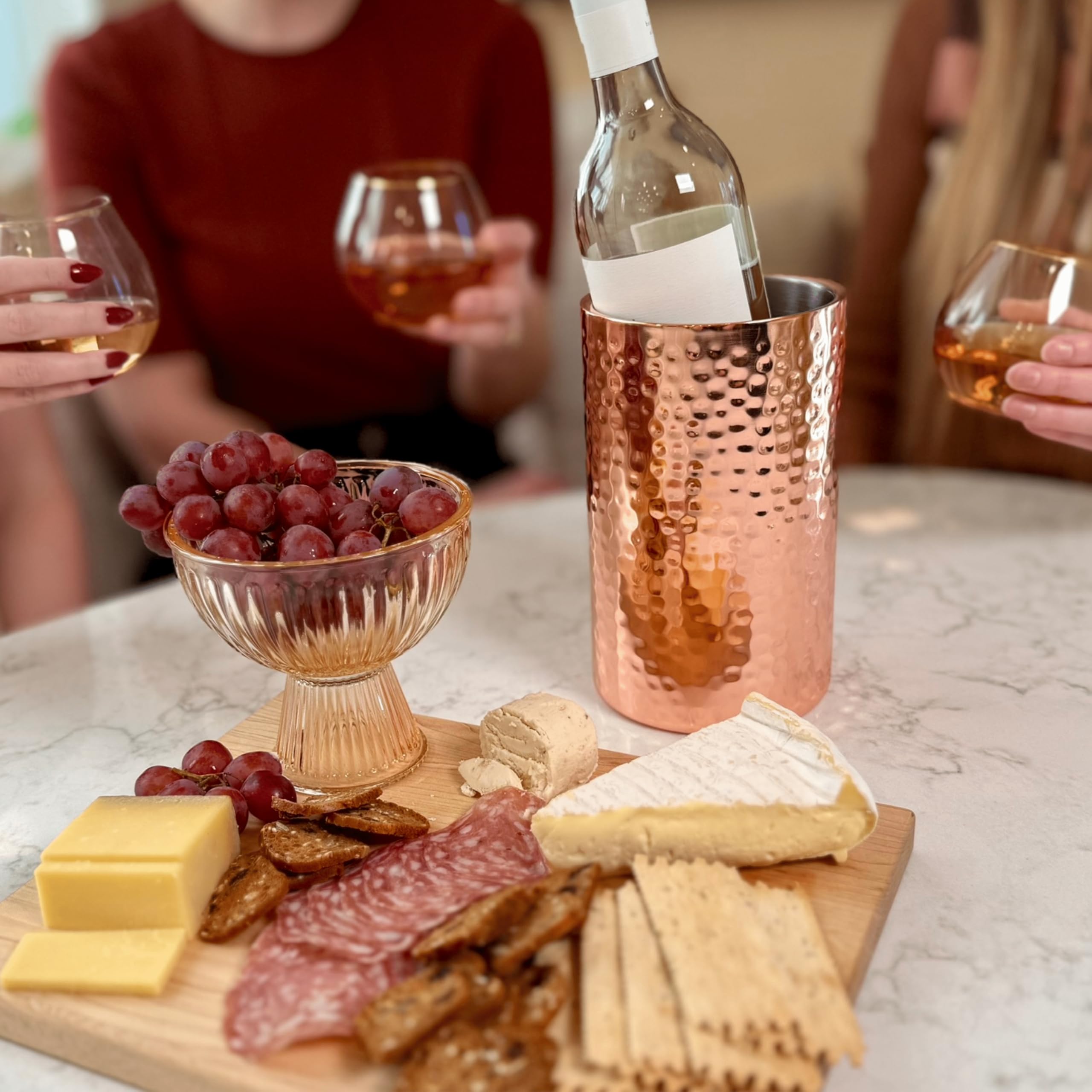 Hammered Rose Gold Single Bottle Wine Chiller - Copper Double-Walled Insulated Wine Cooler - Wine Bucket Chiller for Parties - Insulated Bucket Champagne Chiller, Stylish Bar Cart Accessories — Amazon image 4