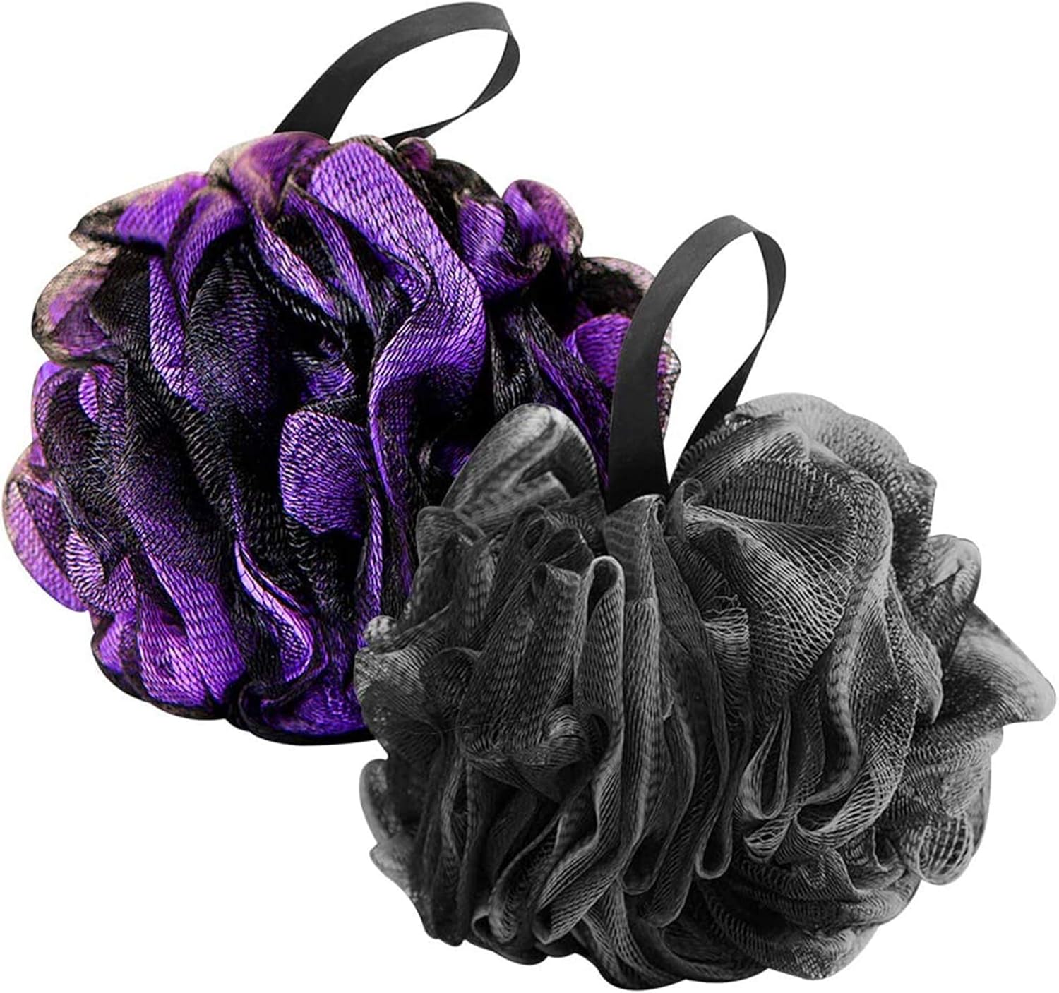 ATROPOS Loofah Bath Sponge XL, Soft Shower Bath Sponge Loofahs Balls, Extra Large Mesh Rich Lather Gentle Cleansing and Exfoliation for Smoother (2 Pcs) (Black and Purple) : Beauty & Personal Care