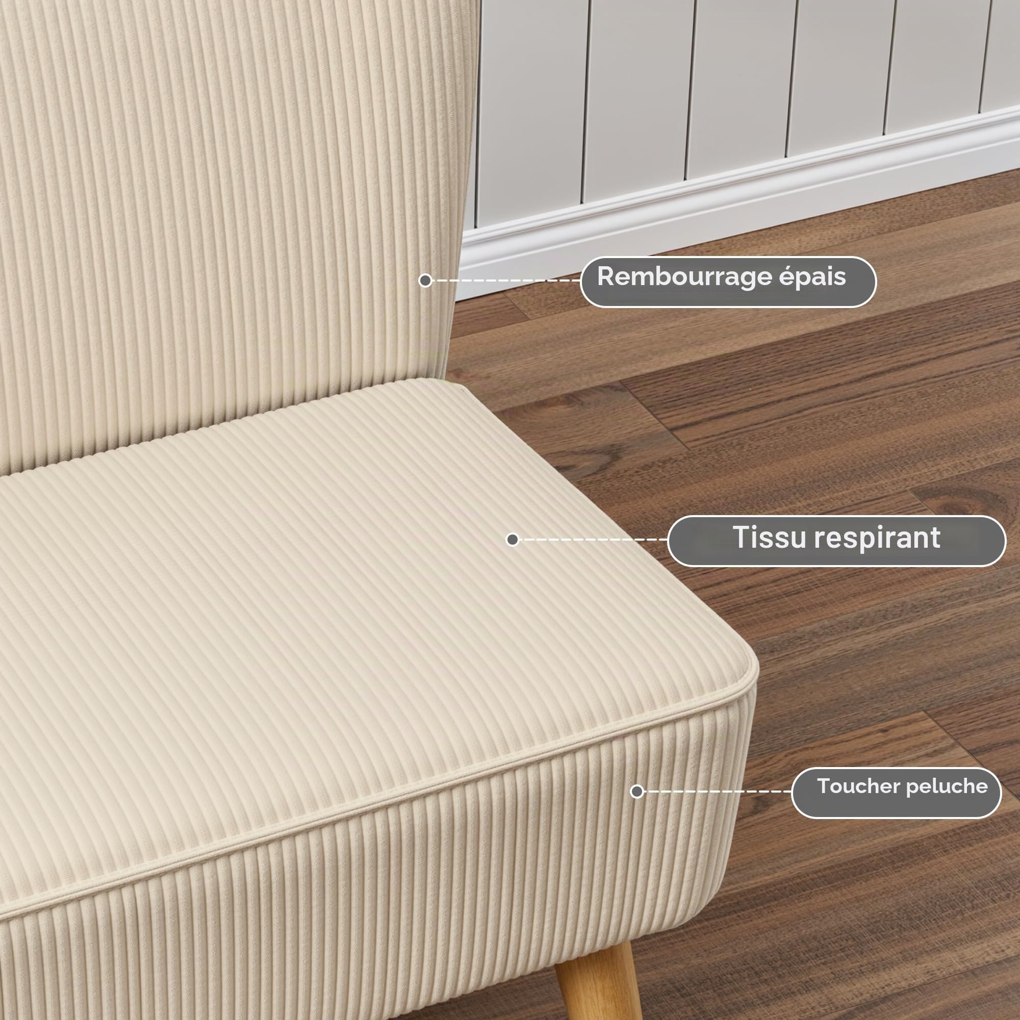 Canapé 2 Places, Petit loveseat avec revêtement Aspect Velours côtelé, canapé Compact Gain de Place pour Chambre, Salon, Appartement, Beige, 117x53x77cm