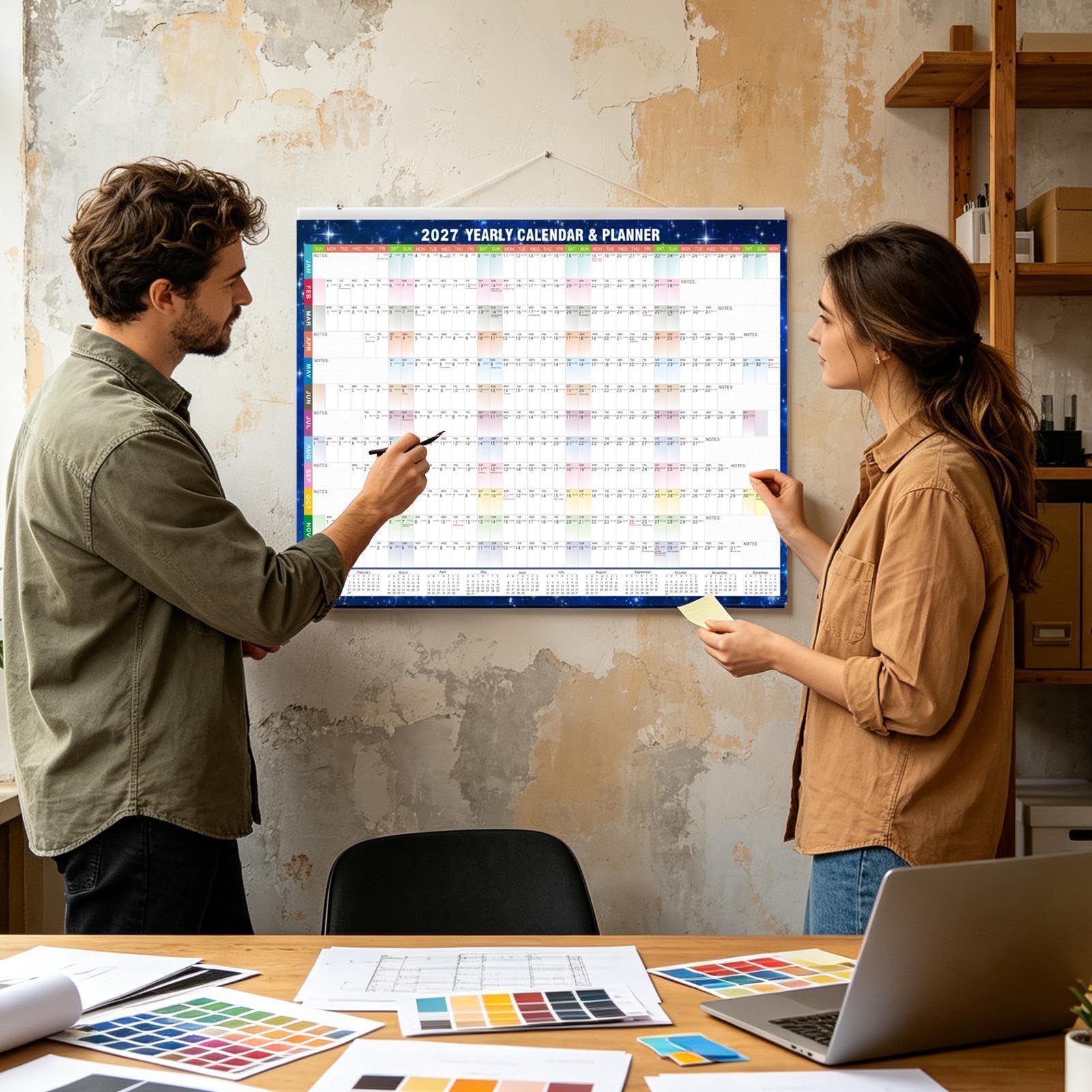 Calendario mensile cancellabile a secco con pennarello, 12 , 2027