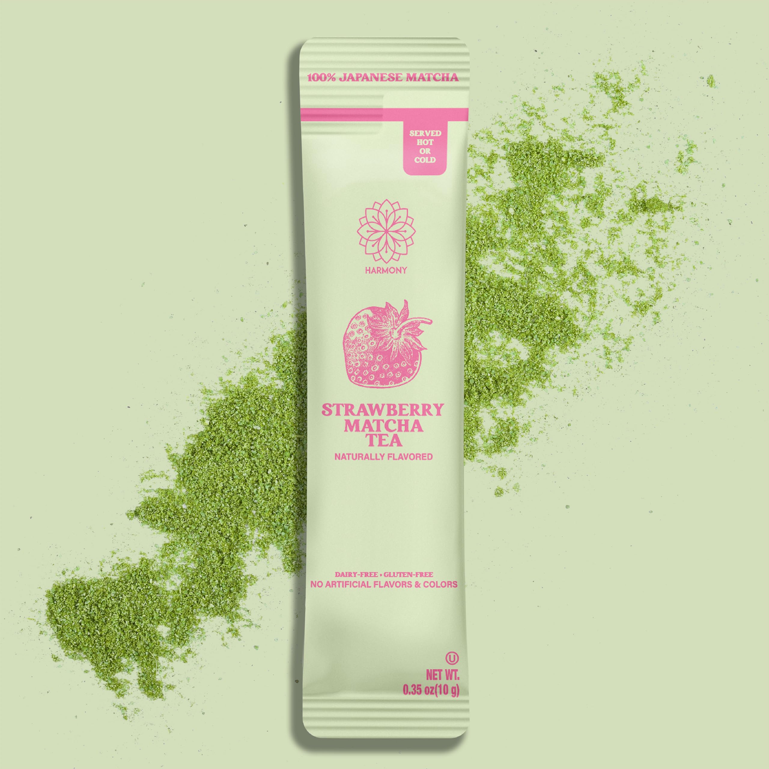 The Harmony Matcha Strawberry (10 Sticks) Premium Japanese Matcha Powder, Rich in Antioxidants & L-Theanine, Sweetened with Organic Sugar, No Preservatives