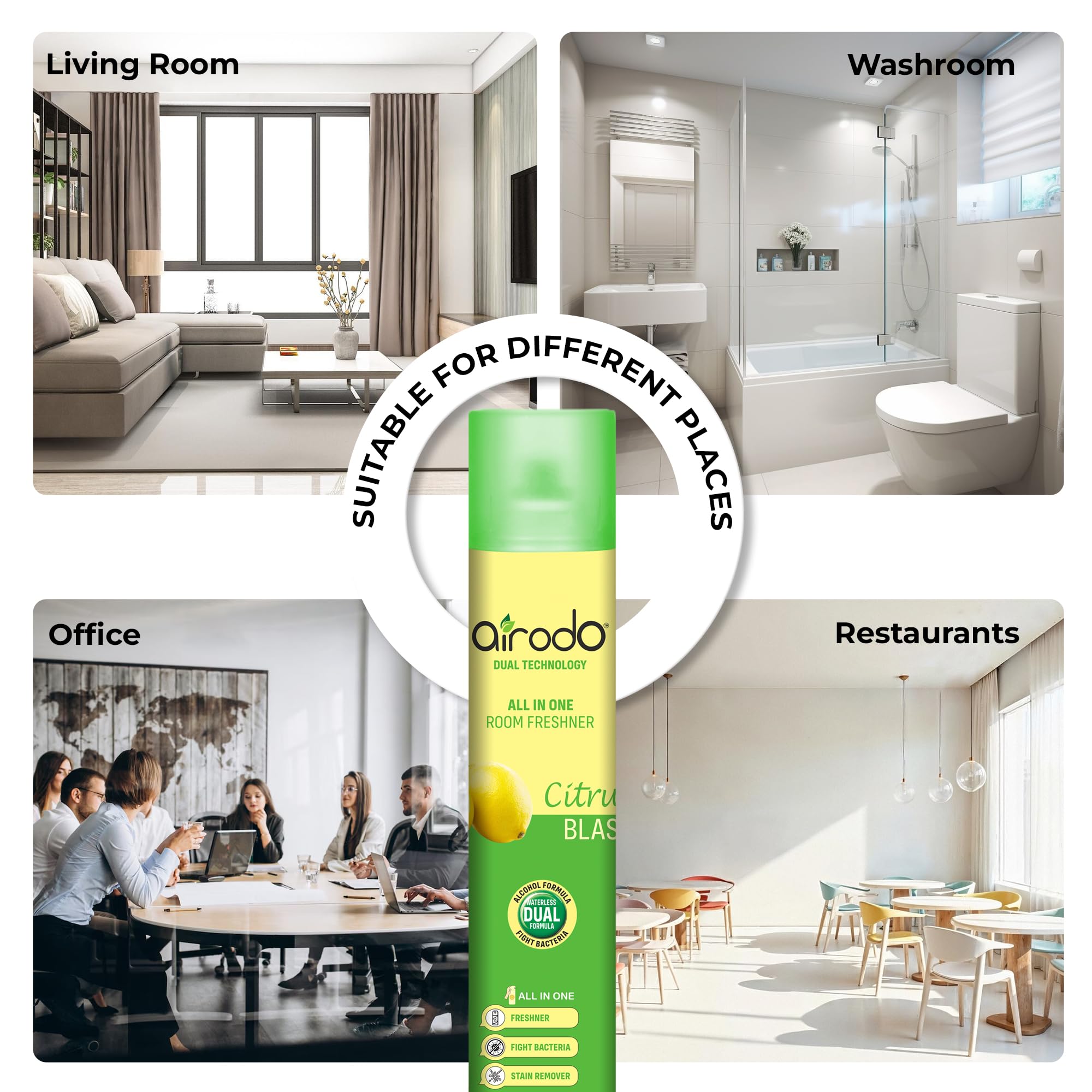 Airodo Citrus Blast & Magic Rose Air Freshener with Dual Technology,Easy Push and Spray,All in One Room Freshener for Home and Office Last Up to 30 Days (250ml, Pack of 2) 2