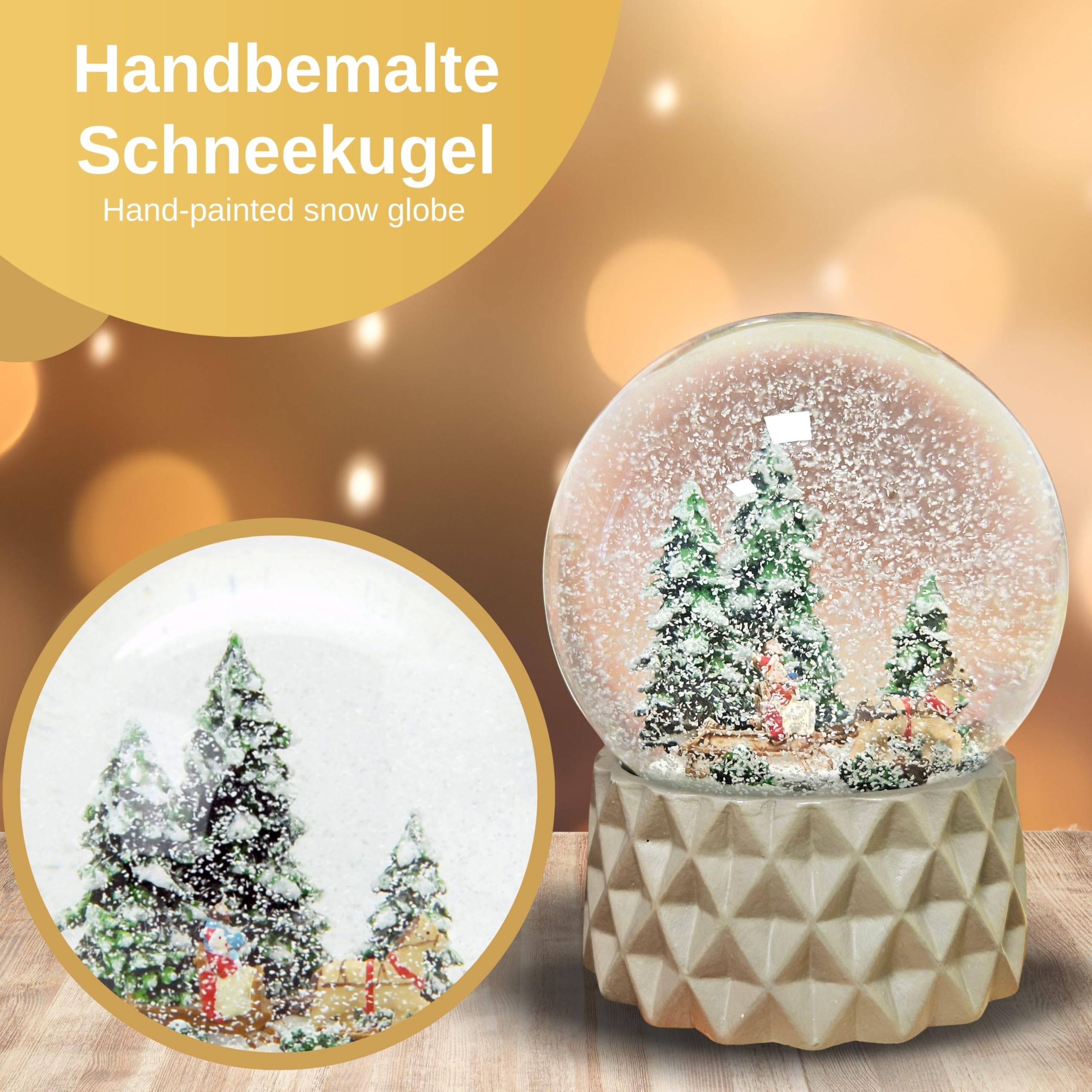 Schneekugel Nostalgie Nostalgie Schlittenfahrt auf Sockel kubisch beige | Pure-Line | Schüttelkugel | H: 12 cm B: 10 cm | 20176