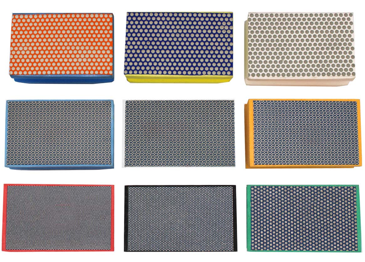 Diamant-Handschleifpads Premium Set im Koffer 9-tlg. Schleifklotz Schleifschwamm geeignet für Feinsteinzeug, Naturstein, Granit, Kunststeine, Marmor, Glas, Keramik