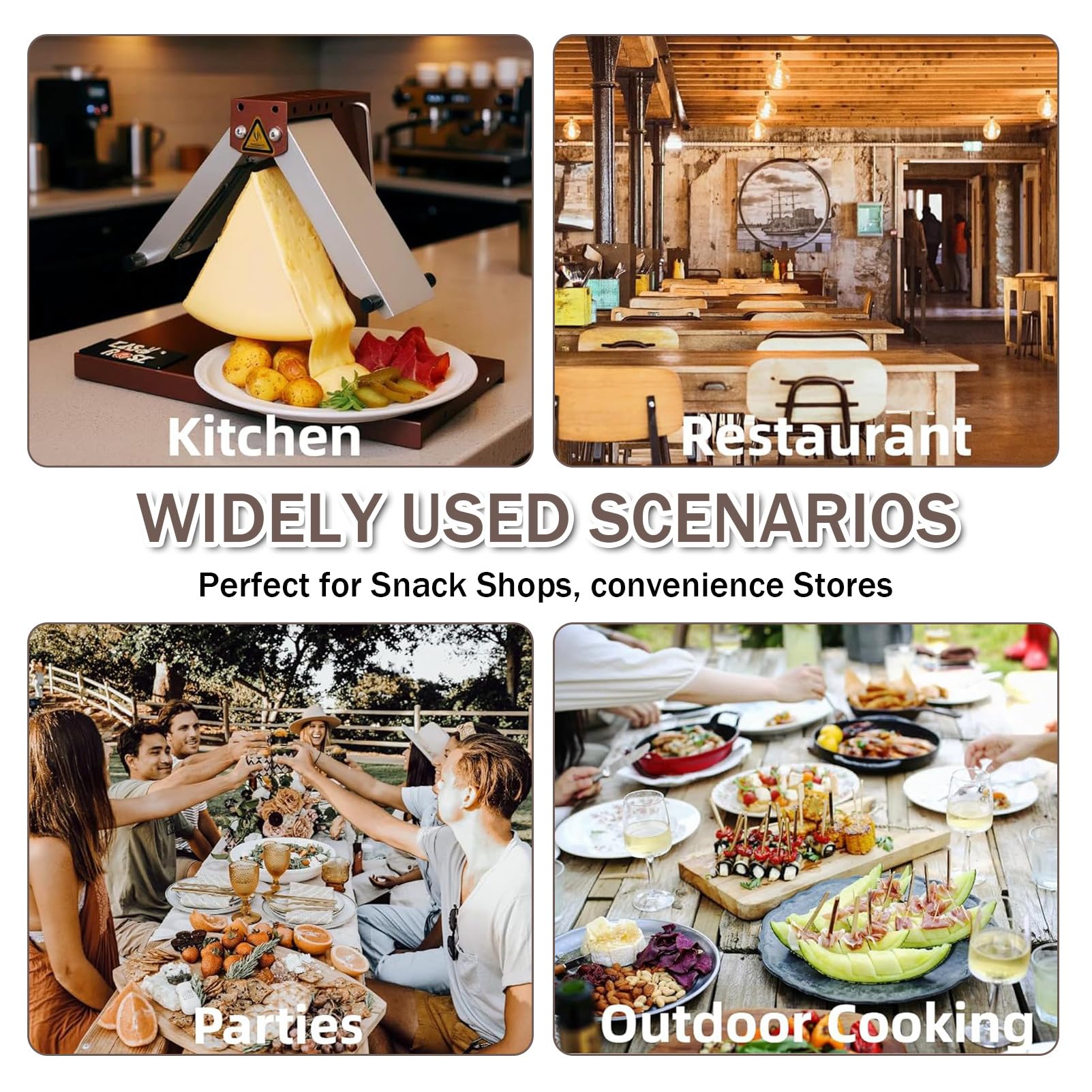 Appareil à raclette Traditionnel français pour Quart de meule,Grill de Table 4 Personnes avec résistances réglables,Pliable et Interrupteur de sécurité pour Une expérience culinaire optimale