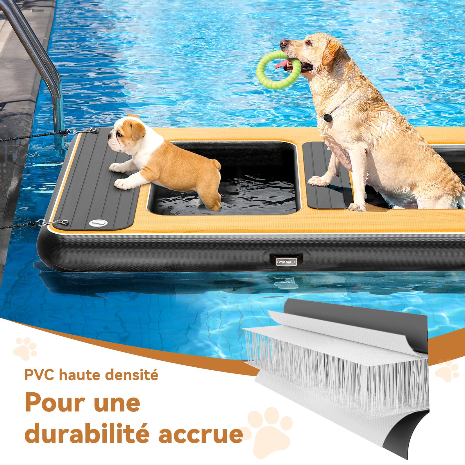 Rampe D'Accès À l'eau Gonflable pour Chien 170 x 120 cm, Plateforme Gonflable Et Rampe 2 en 1, Convient Aux Chiens Jusqu'à 150 Kg, Idéale pour La Piscine, Les Bateaux et Les Pontons
