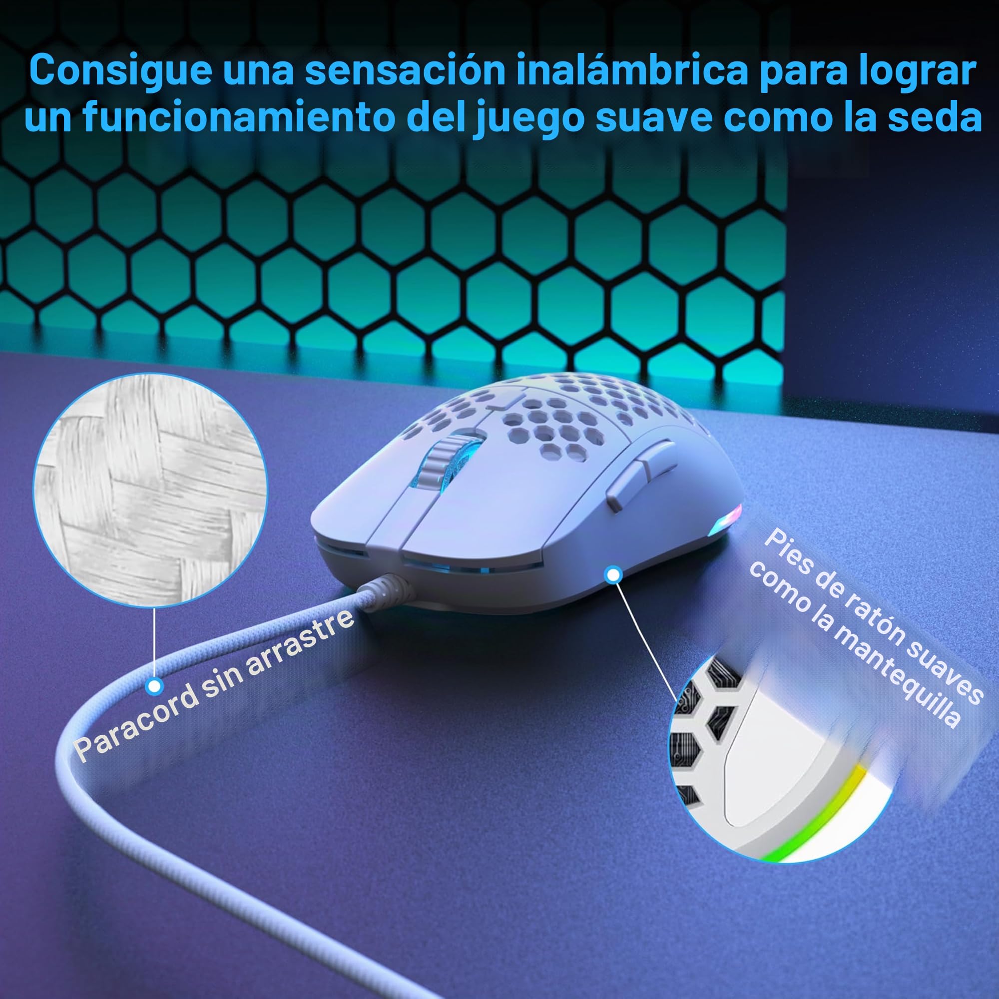 Dierya × TMKB M1SE Ratón Gaming Blanco,12800 dpi Gaming Mouse, 6 Botones programables Raton Blanco, RGB Personalizable Ratón Gaming con Cable, Mouse ergonómico con Cable PC Ordenador