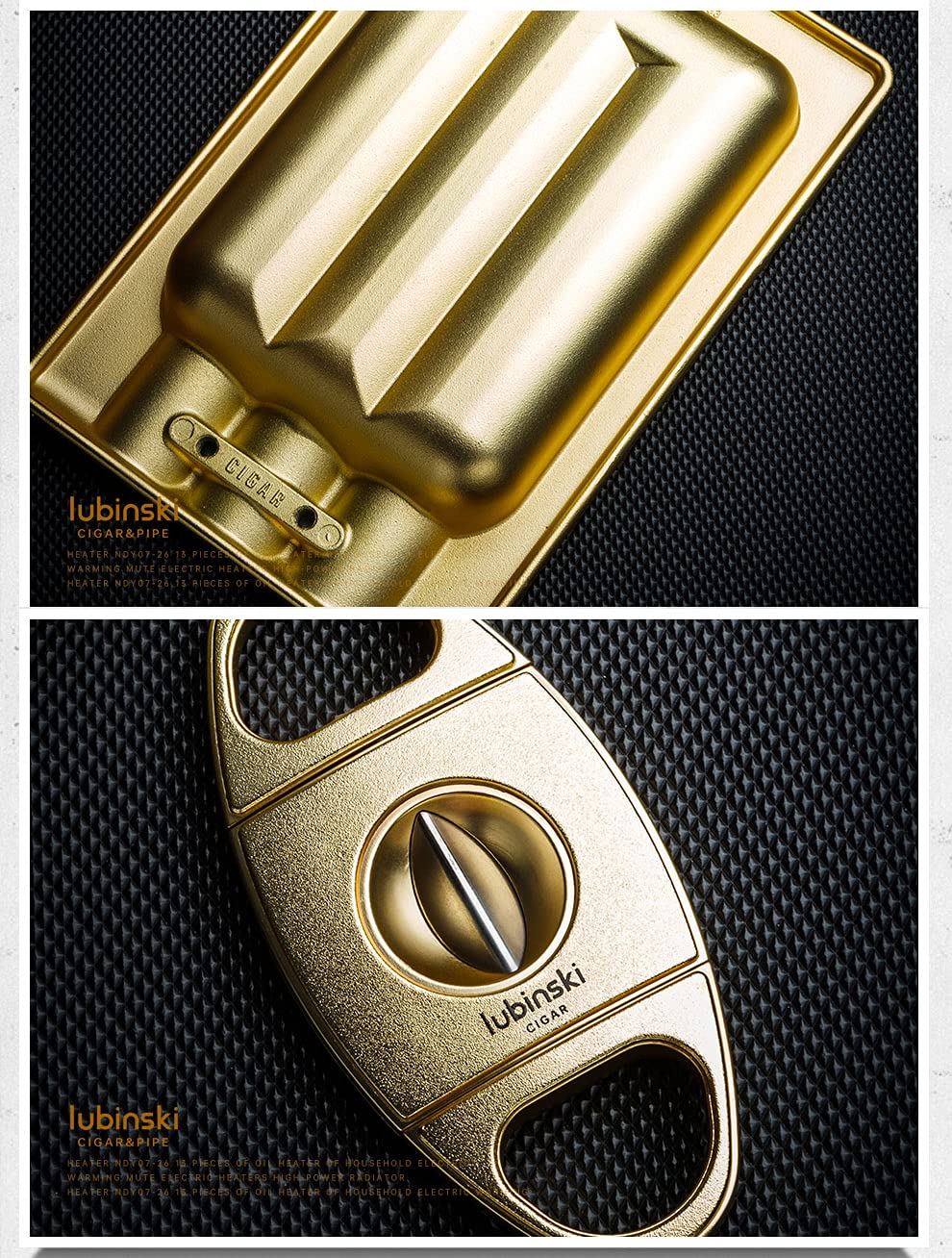 LUBINSKI Luxury Cigar Ashtray Torch Lighter and Cigar Cutter Set, 4 Jet