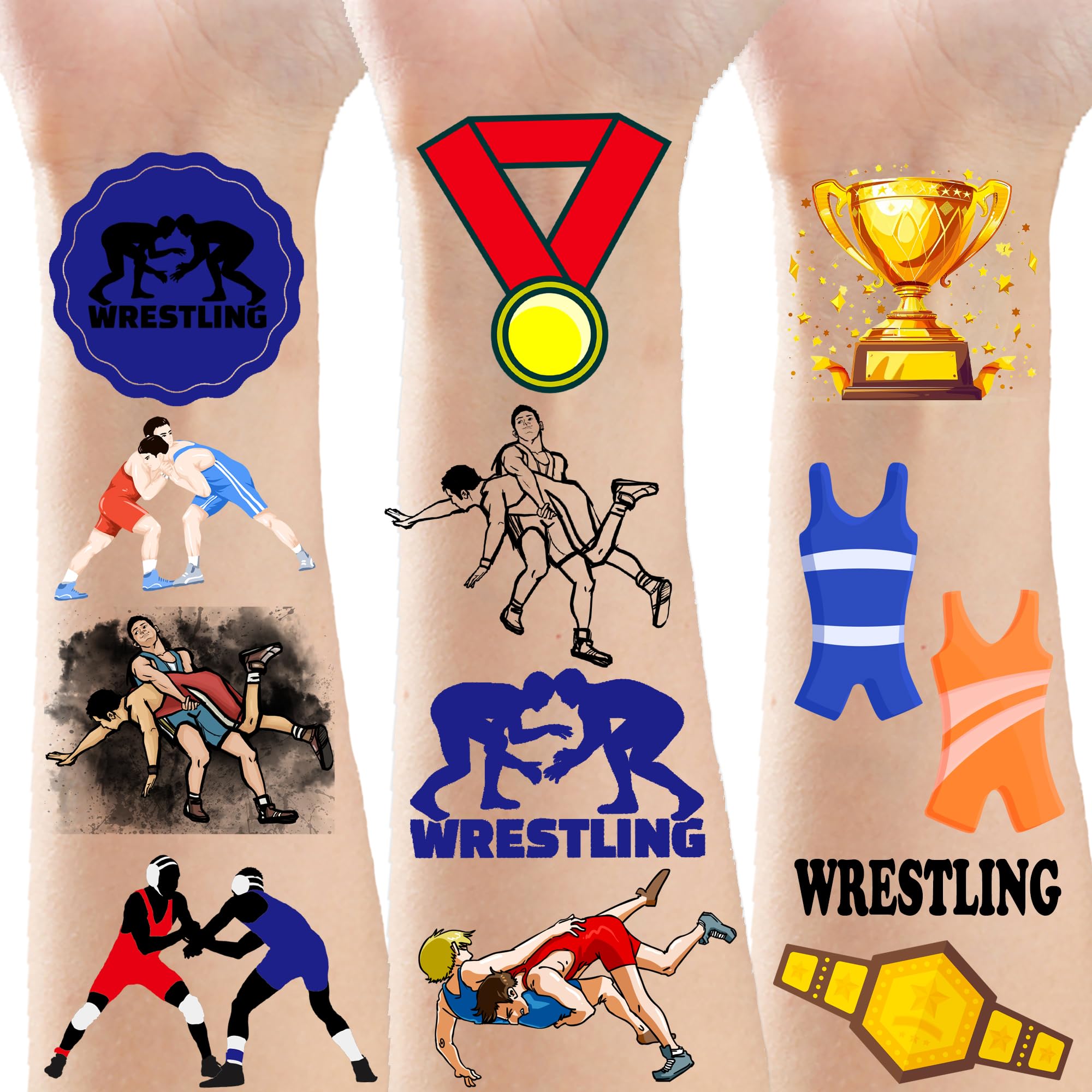 ATSMOICY 200 Pieces Wrestling Temporary Tattoos Stickers - Wrestling Match Themed Birthday Grapple game Baby Party Favors Decorations Goodie Bag