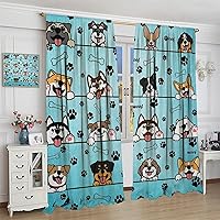 Vista 33 de Cortinas opacas con estampado de patas de perro, estampado de patas de perro y huesos, tratamiento de ventana, cortinas con aislamiento térmico