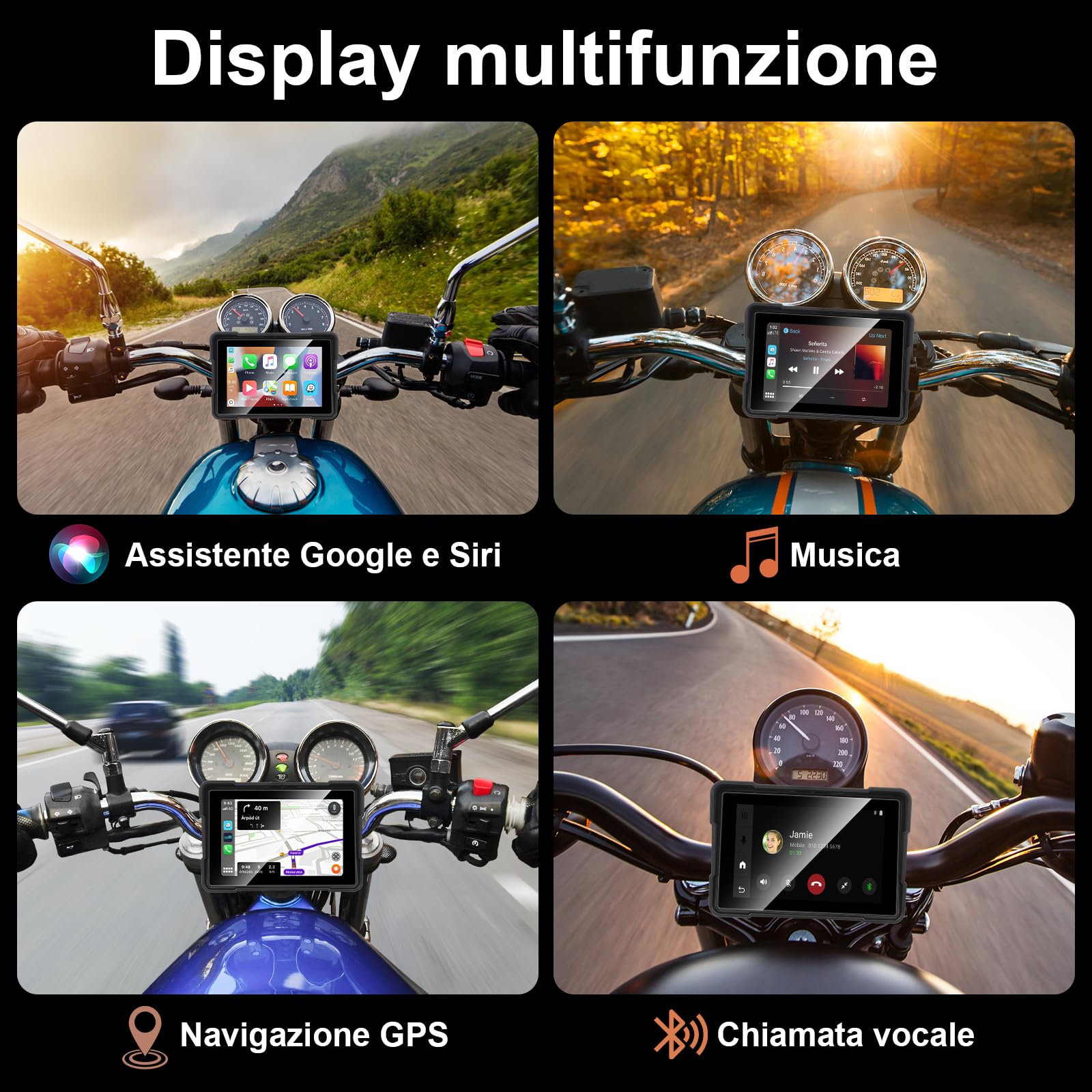 GuKKK Carpuride Pantalla CarPlay GPS para Motocicleta de 5 Pulgadas, CarPlay inalámbrico y Android Auto para Motocicletas, IP67 a Prueba de Agua,Admite Bluetooth Dual TF64, Navegación GPS Moto