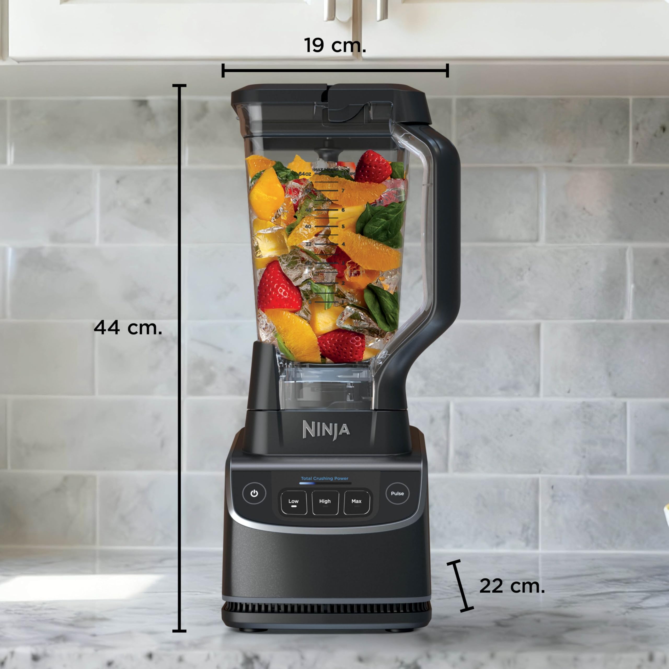 Ninja UltraCrush Mixeur Blender, 3 réglages de vitesse, 1,9L BP201EU | mode manuel Pulse (Impulsion), grande carafe à capacité de 1,9 L, pour préparer smoothies, sauces et plus, Noir