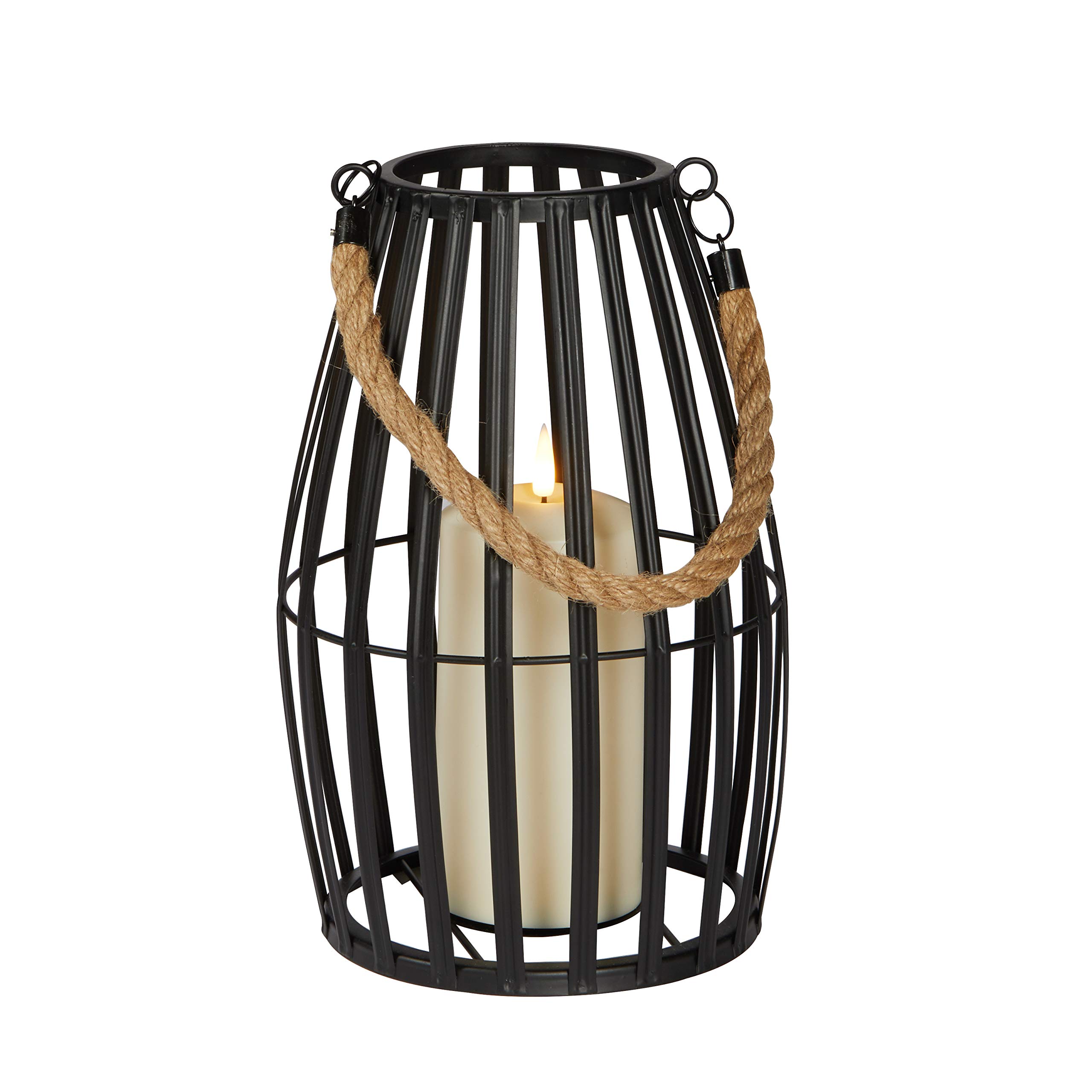 Lights4fun Farolillo de Metal Negro con TruGlow® Vela LED a Pilas para Uso en Interiores y Exteriores
