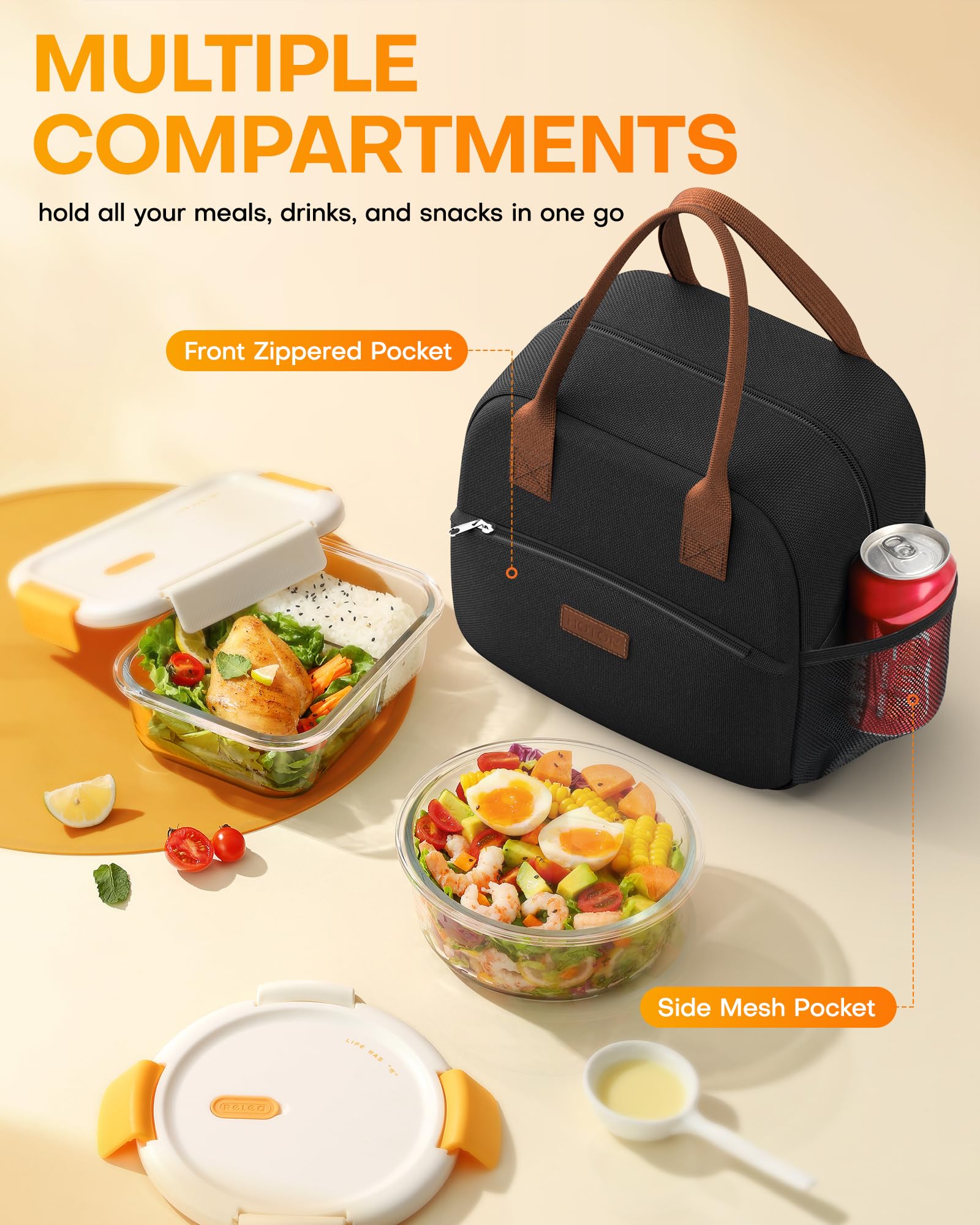 Lonchera para mujeres y hombres, resistente al desgaste y a prueba de fugas, con gran capacidad, bolsa hielera multifuncional para oficina, picnic, negro, 10 L, 10.60 x 5.90 x 9.50 pulgadas 2