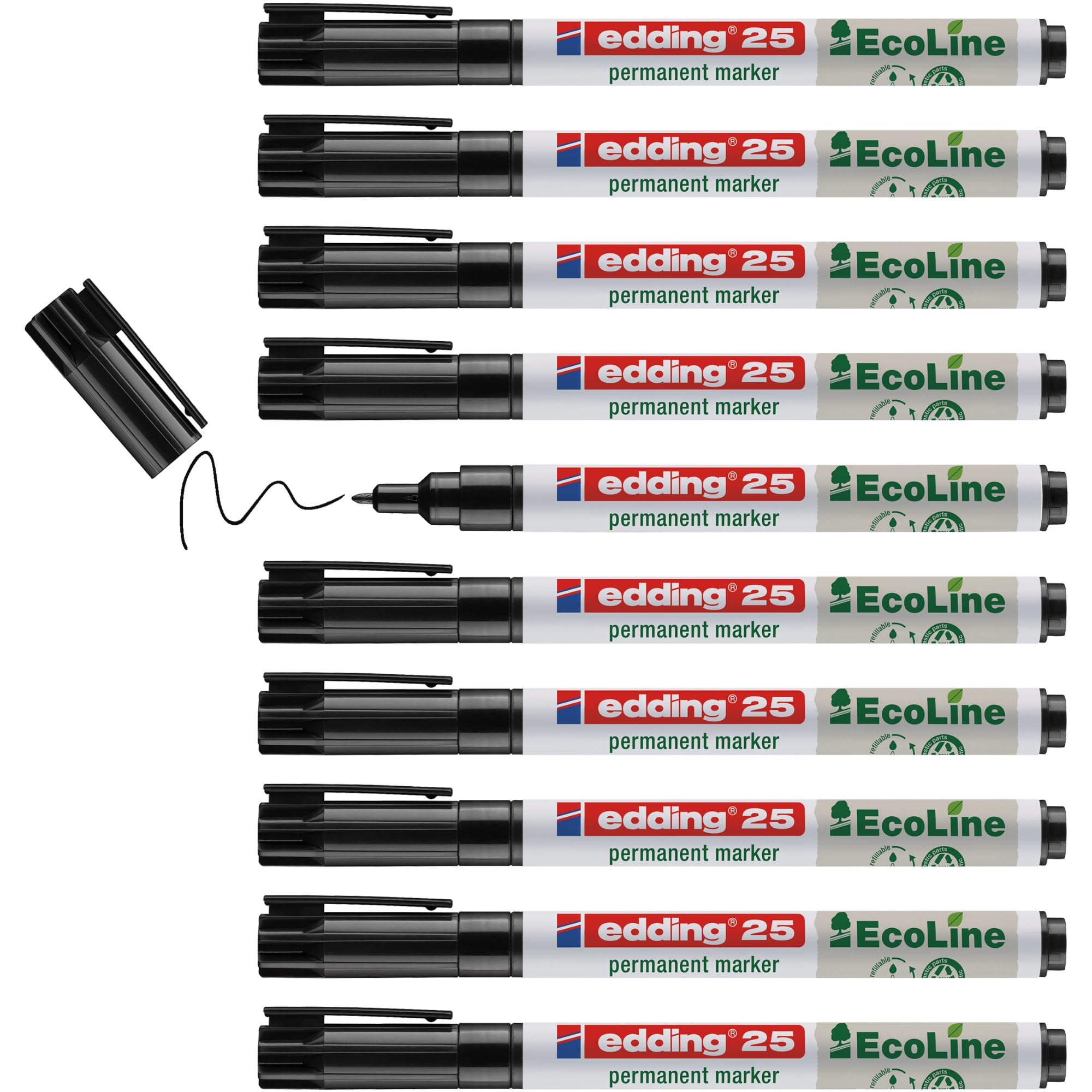 edding 25 EcoLine Permanent Marker Bullet Tip 1mm Line Black Pack 10 -