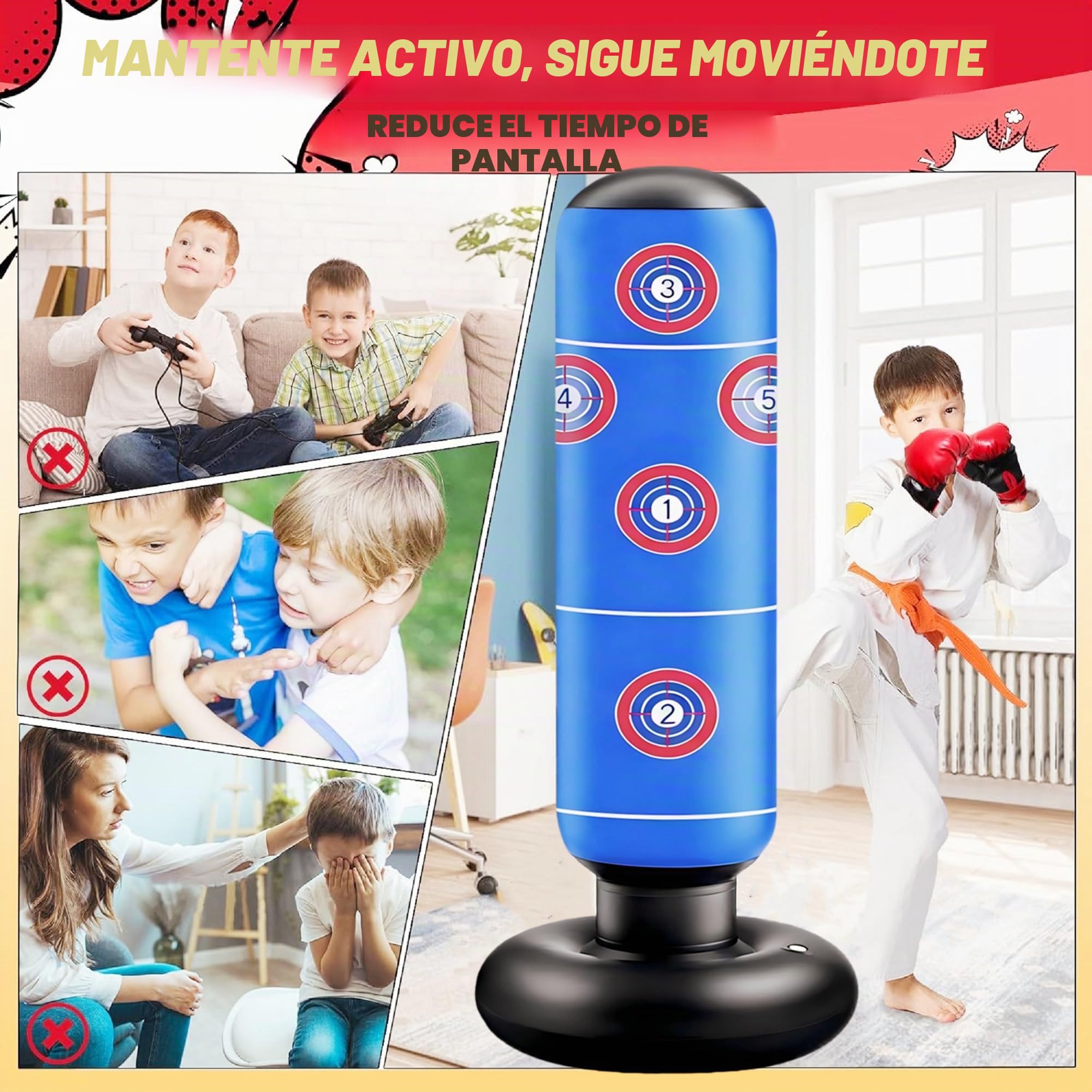 Saco de Boxeo Inflable 165cm para Niños con Guantes MMA Karate Taekwondo 2025