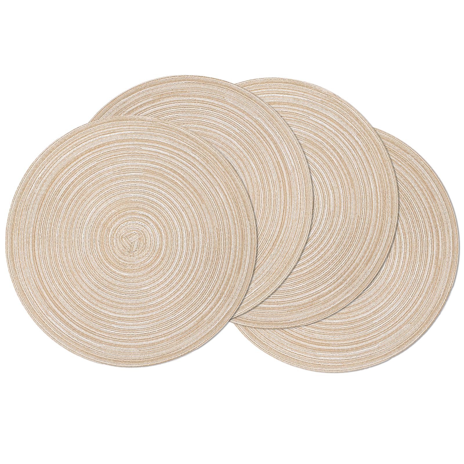 SHACOS Round Braided Placemats Set of 4 Round Table Mats for Dining Tables 15 inch Washable Kitchen Table Place Mats Indoor (Beige, 4)