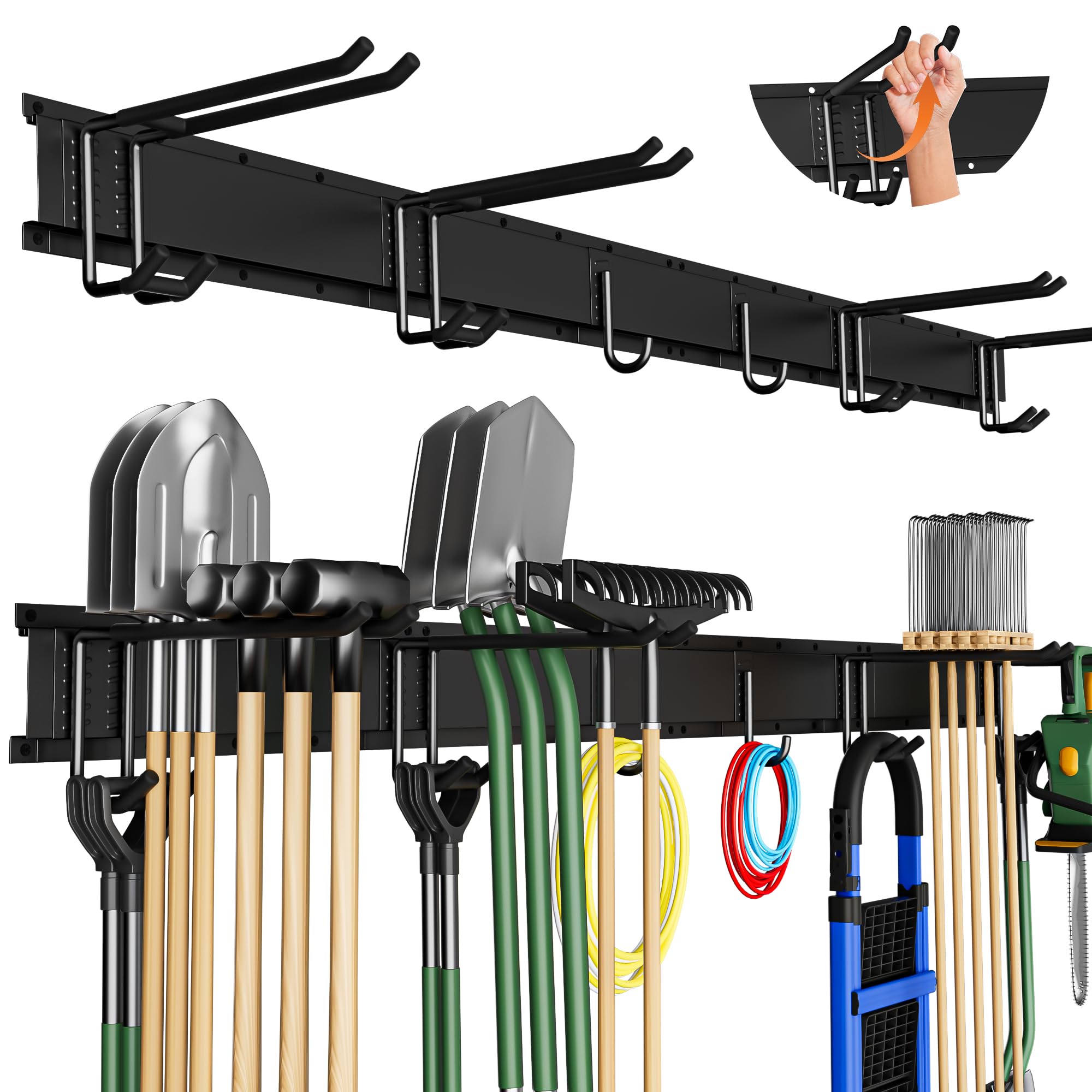 Gartengeräte Halterung 2er Set, Wandhalterung Gartengeräte Heavy Duty mit 180 kg Tragkraft, Gartengeräte Aufbewahrung aus Metall, Schaufelhalter für Garage, Garten, Keller(Schwarz)