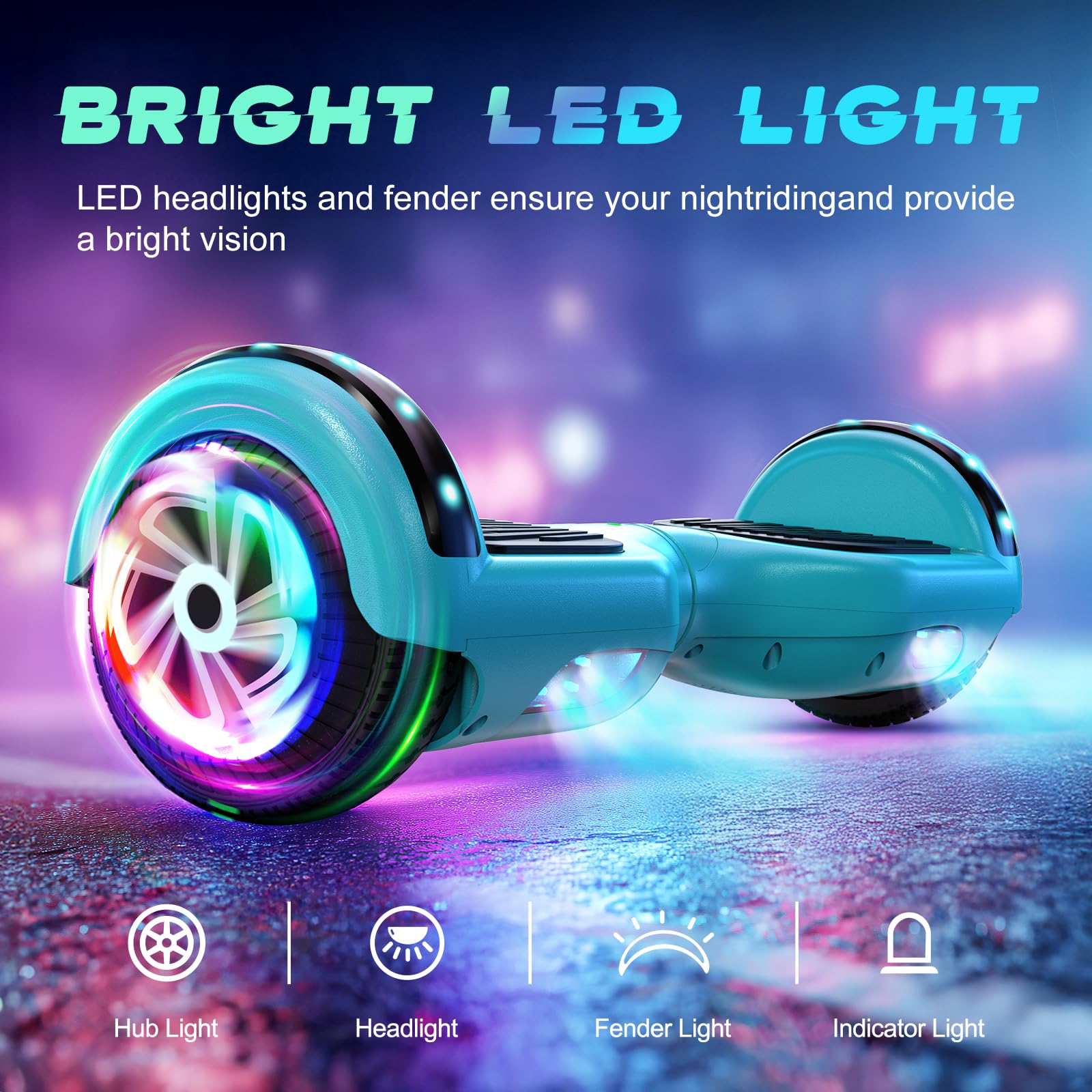 SISIGAD All Terrain Hoverboard mit Bluetooth-Lautsprechern, Hoverboards mit hellen LED-Leuchten und blinkenden Rädern, Hoverboard mit selbstausgleichendem Steuerungssystem