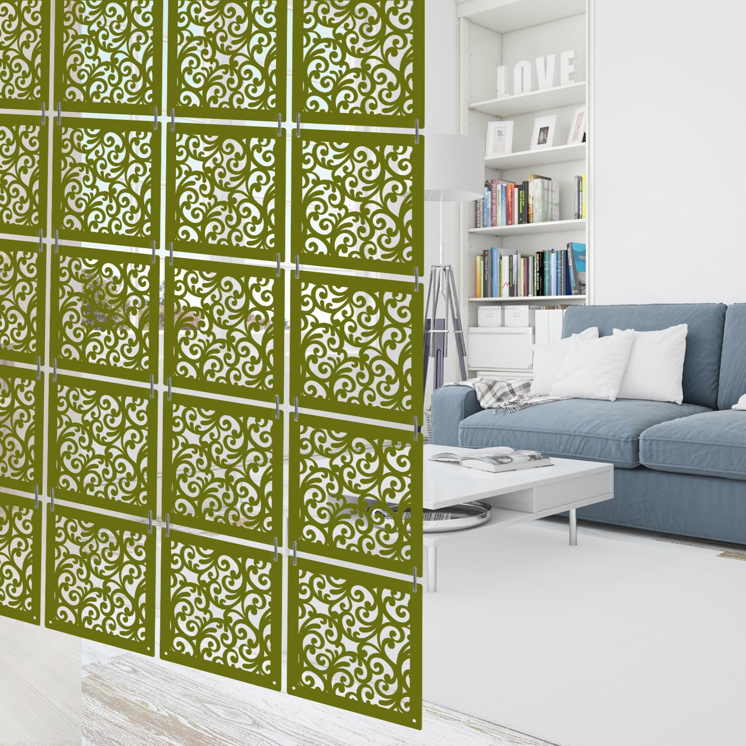 OLIVE TREE Room Divider Partitions for Living Room | 12 Pcs Hanging Room DIY Divider Panel | Modern Hanging Screen Partition for Hall Bedding, Dining, Study and Hotels -(11.5" x 11.5") Mehandi9100-image-23