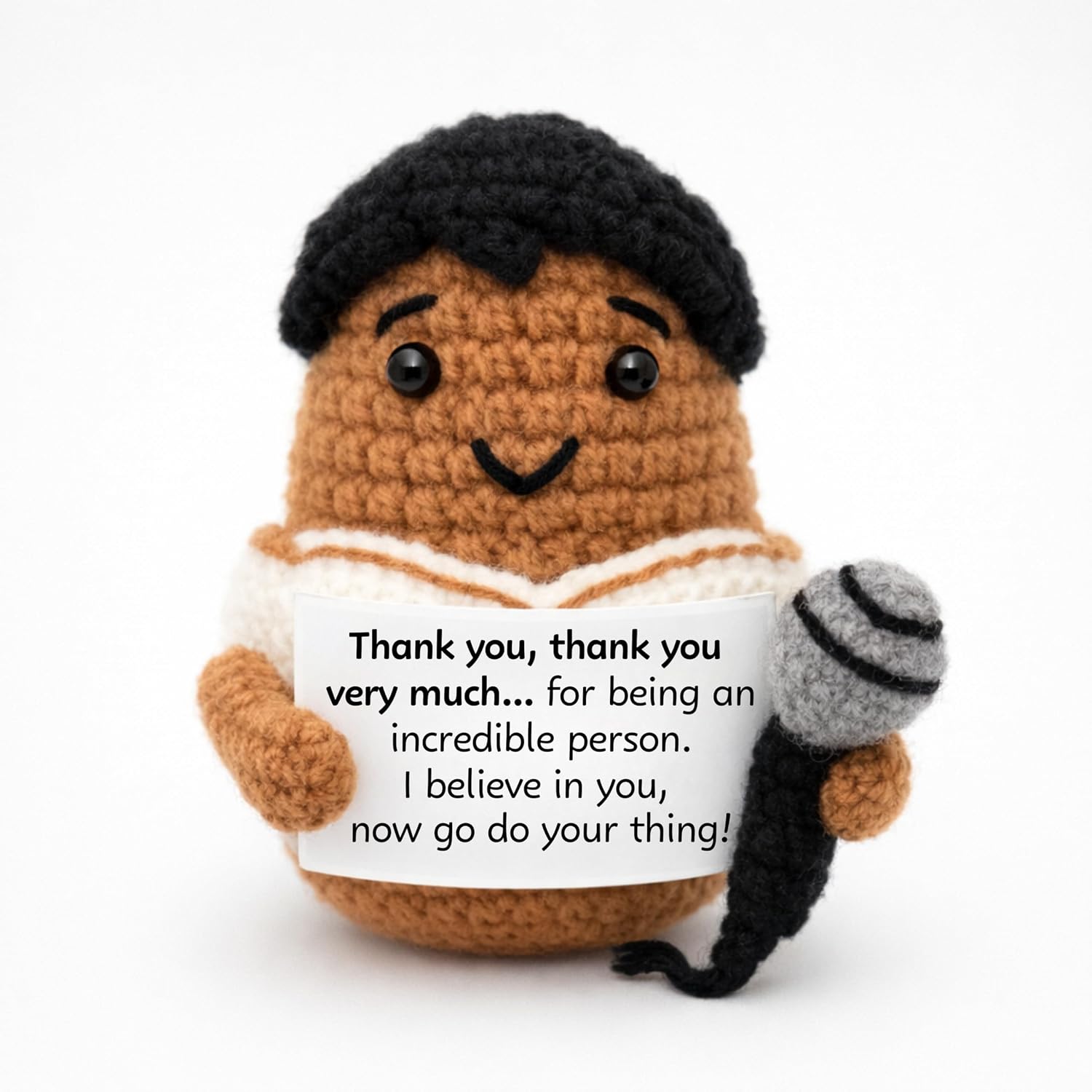 Handmade Cotton Crochet Rockstar Figurine, 2.5 x 3 x 3 Inches, Inspirational Desk Decor with Message Sign, Birthday Gift