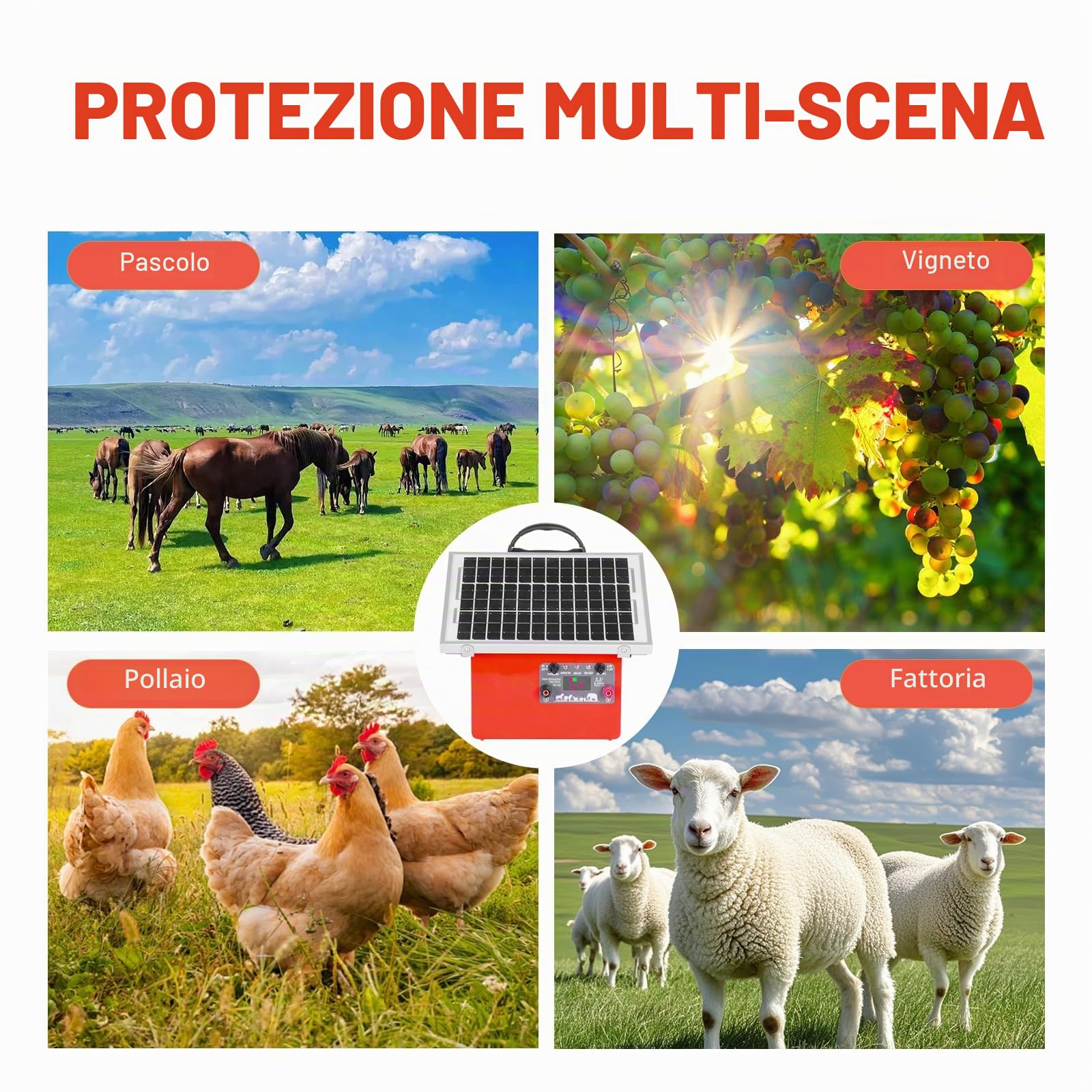 32KM Recinzione Elettrica Solare, Dispositivo 12V con Pannello Solare da 7.5W, 0.5J 9.5KV Pastore elettrico mit Batteria 7Ah, Per Mucche, Bestiame, Allevamento Di Pollame, Pastore
