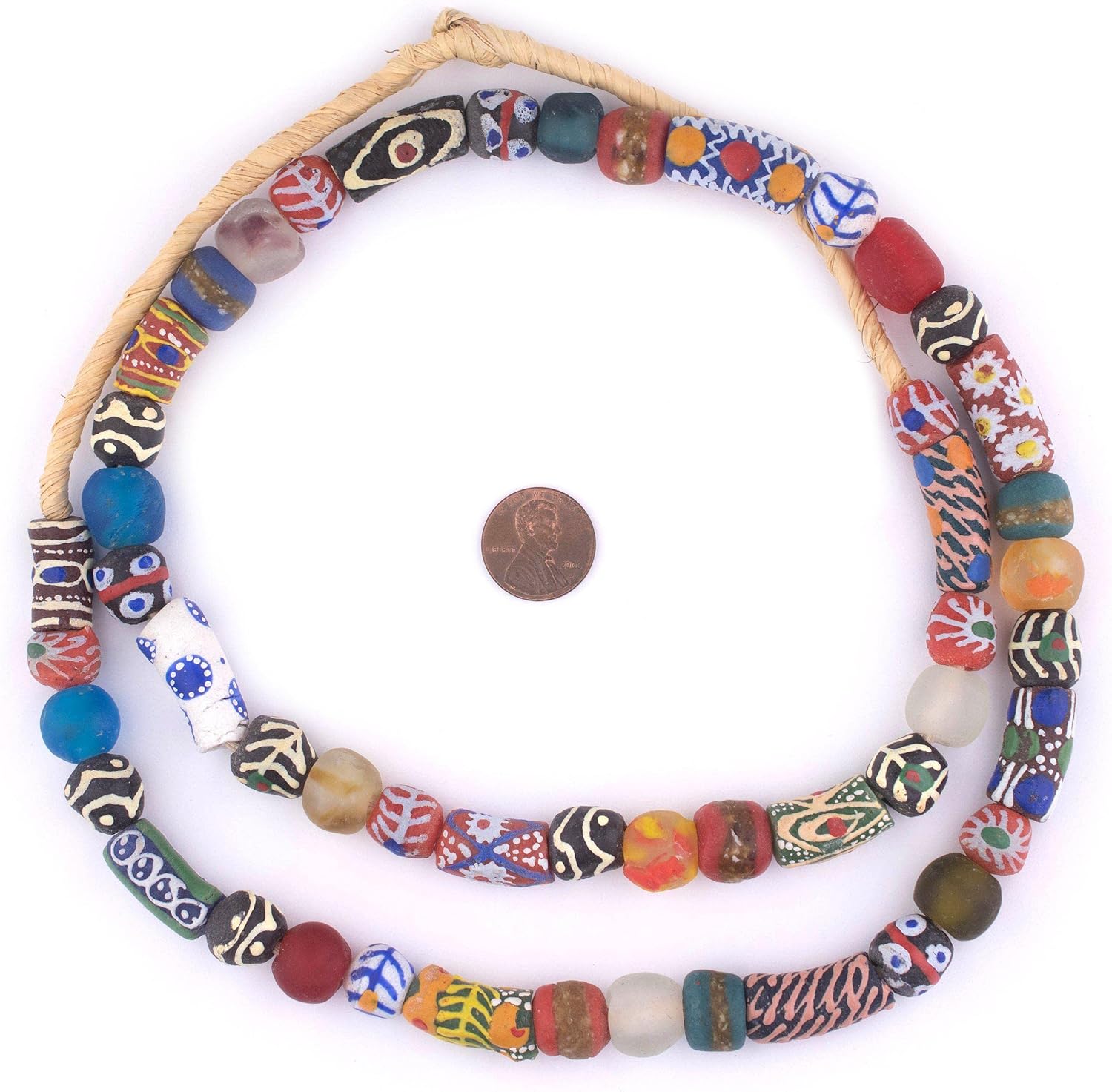 The Bead Chest Painted African Krobo Beads - Full Strand of Ghanaian Tribal Glass Beads for Necklace or Jewelry Making (House Medley)