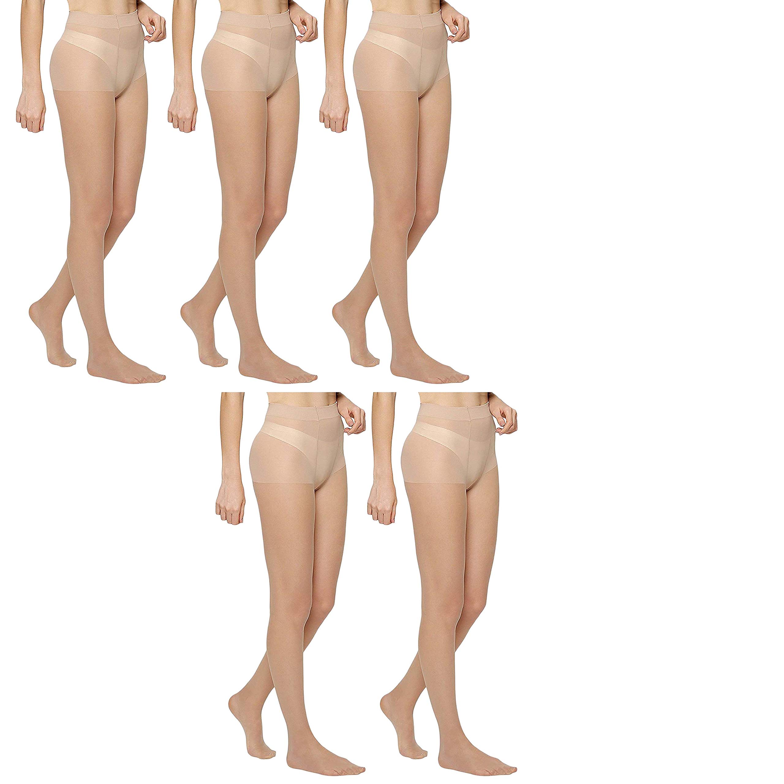 MuziWomen's Pantyhose Stretch Sheer Stockings (Beige, Pack of 5)