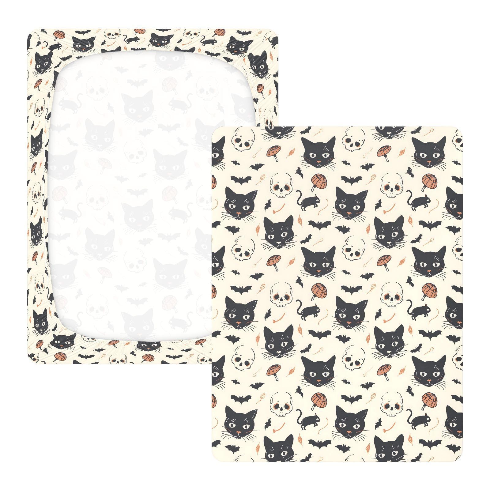 Drap-housse pour lit de bébé motif chat et crânes pour garçons et filles, 71,1 x 132,1 cm