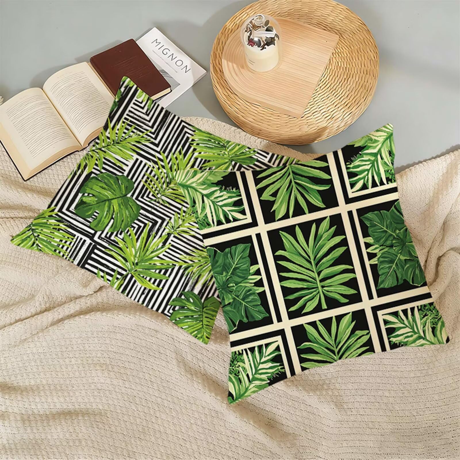Juego de 2 Funda Cojin 80x80 cm Verde,Cuadrada Impermeable Fundas Cojines Abstracto Lino Impresión a Doble Cara con Cremallera Oculta,Apto Todas las Estaciones Funda Almohada para Sofá o Salón X-349