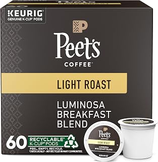 Peet's Coffee, Light Roast Keurig K-Cup Pods - Luminosa Breakfast Blend (6 Boxes of 10 K-Cup Pods)