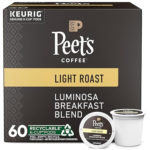 Peet's Coffee - Café en cápsulas K-Cup tostado suave para cafeteras Keurig, edición Luminosa Breakfast Blend, 60 unidades (6 cajas de 10 cápsulas