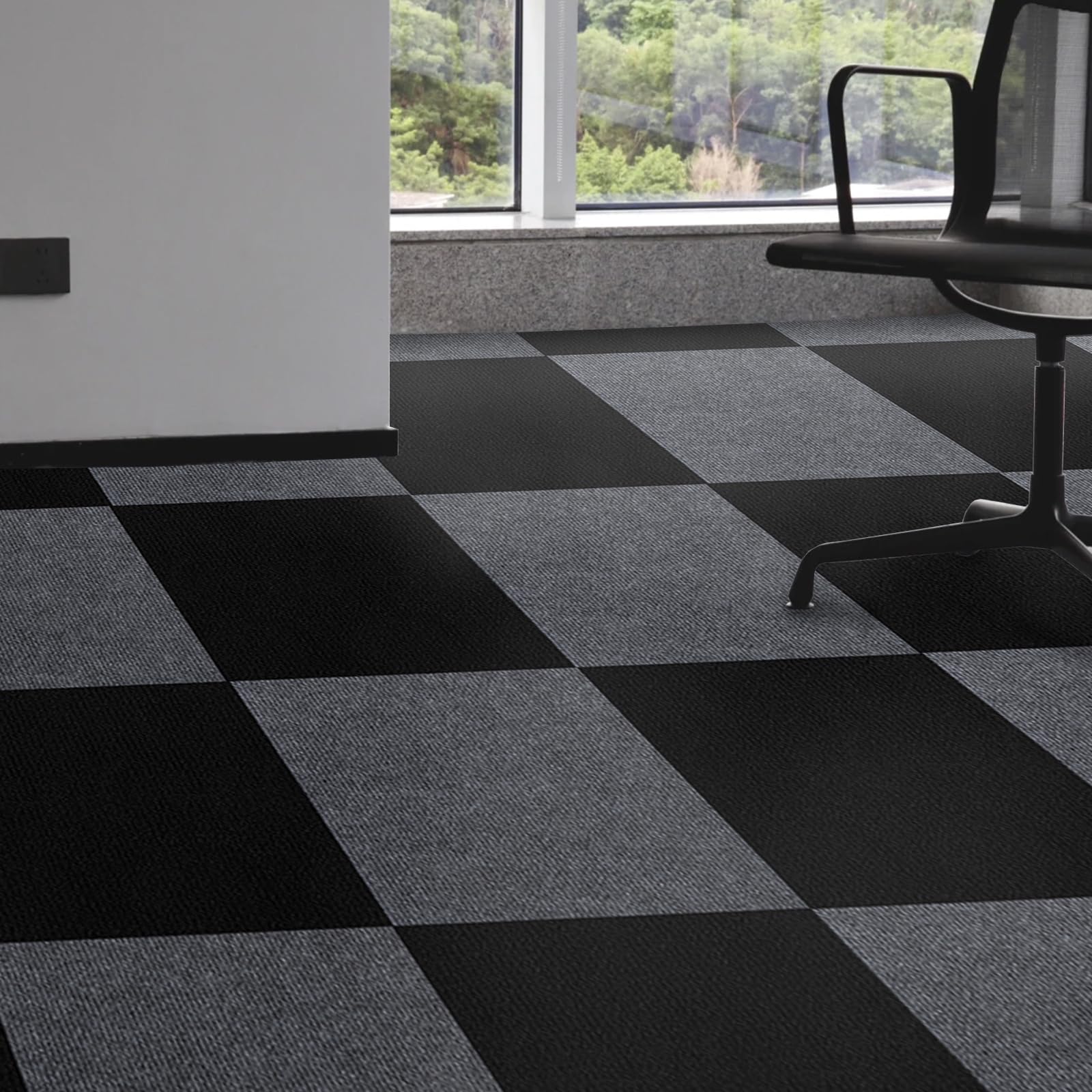 Dalles de moquette autocollantes, carreaux de moquette pour sol, tapis antidérapants pour salon, bureau, chambre, noir, à décoller et à coller, 30 x 30 cm, 20 pièces