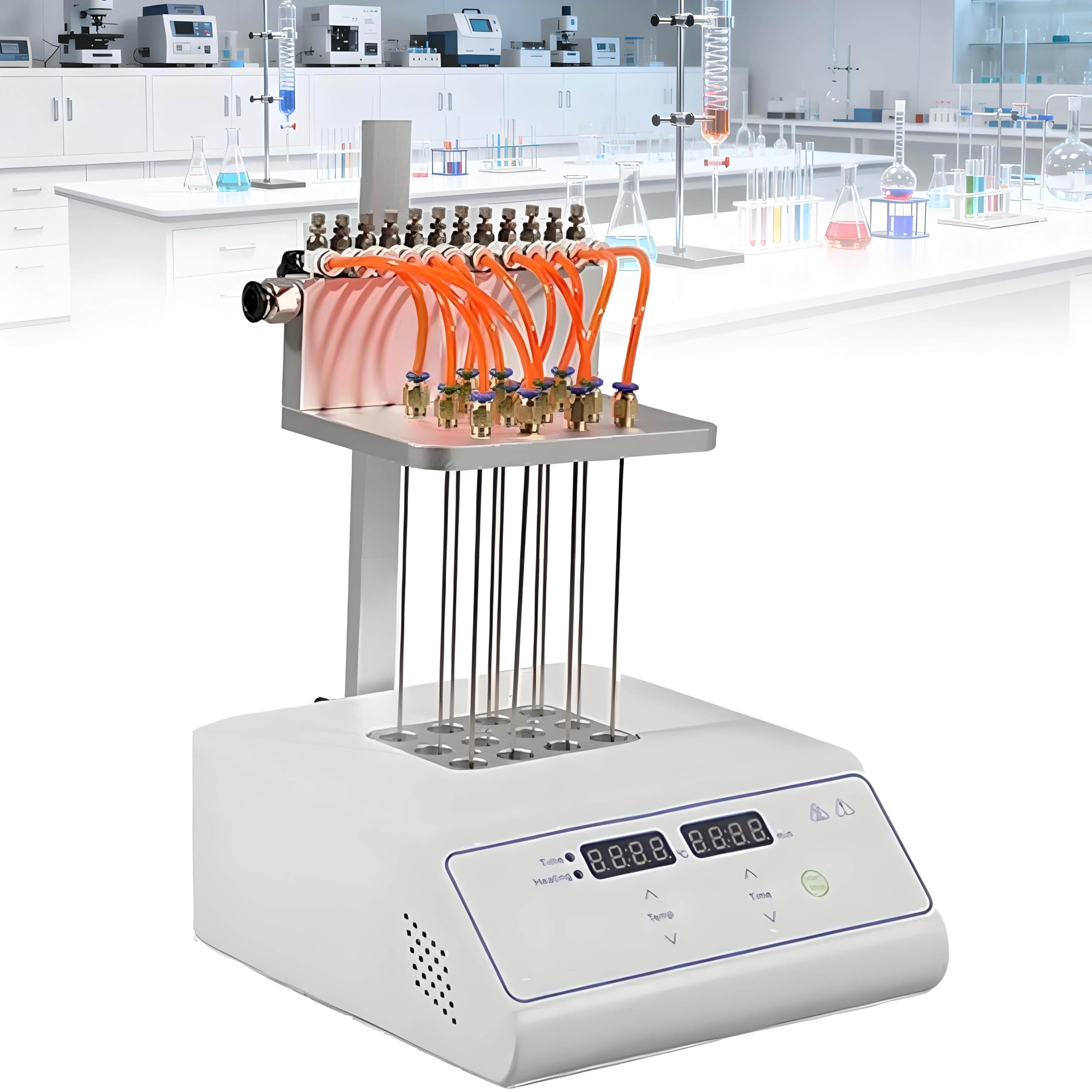 Evaporatore campioni da laboratorio, concentratore di spurgo azoto con altezza regolabile e aghi di gas, soffiaggio scientifico a pressione, 24 moduli di analisi di laboratorio