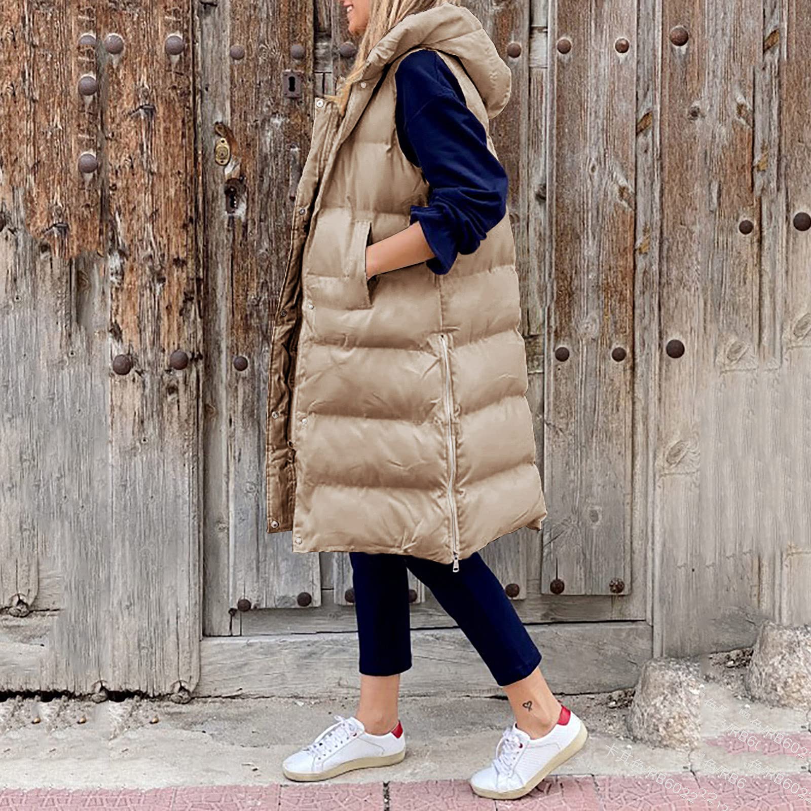 Chaleco largo para mujer, chaleco largo para mujer, con capucha, chaleco sin mangas, cálido, chaleco largo de plumas, chaqueta acolchada para invierno, chaqueta acolchada para invierno