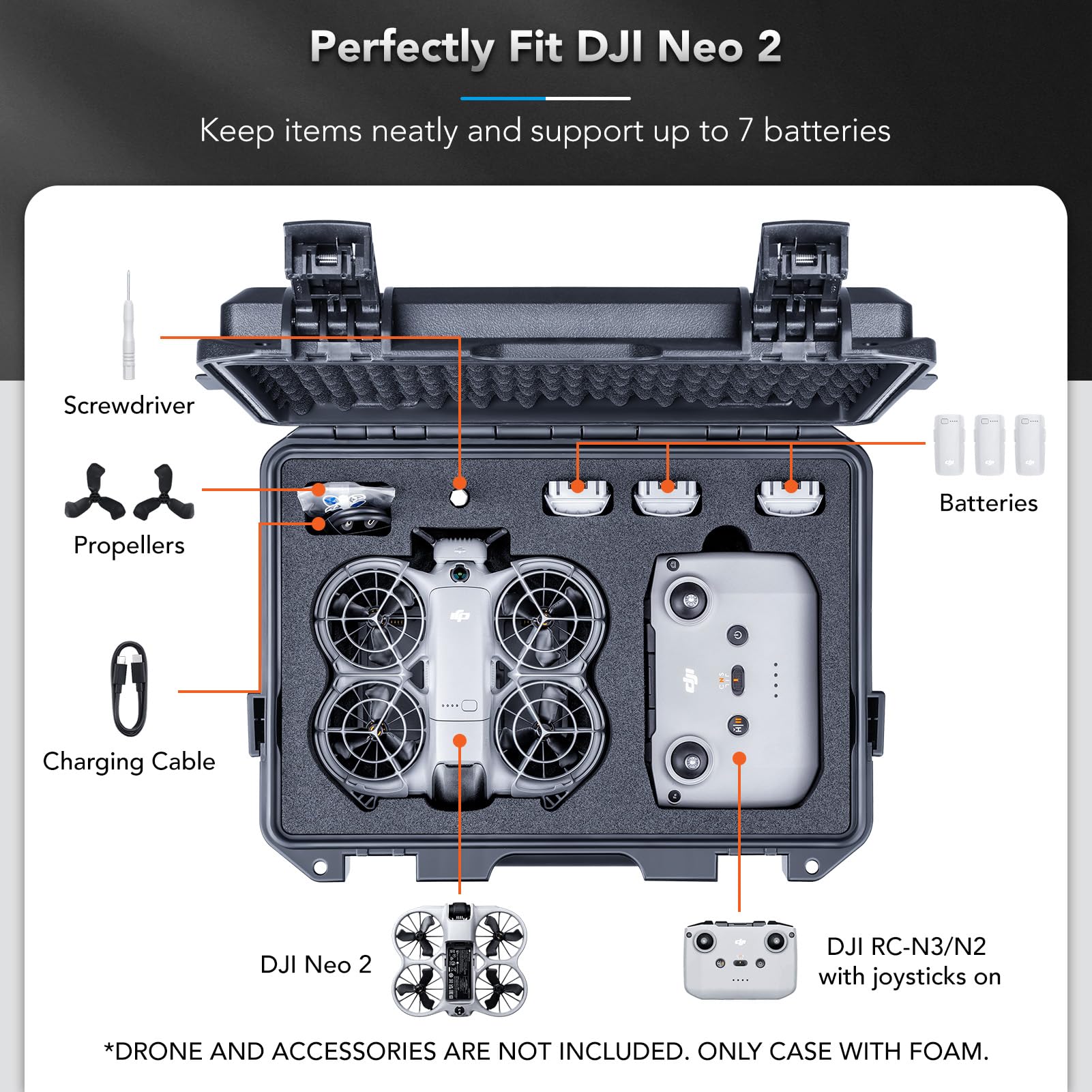 Lykus Titan N200 Maletín/Maleta/Estuche/Case Impermeable para dji Neo 2 Fly More Combo, RC-N3/N2, Compatible con 7 baterías [Solo MALETÍN]