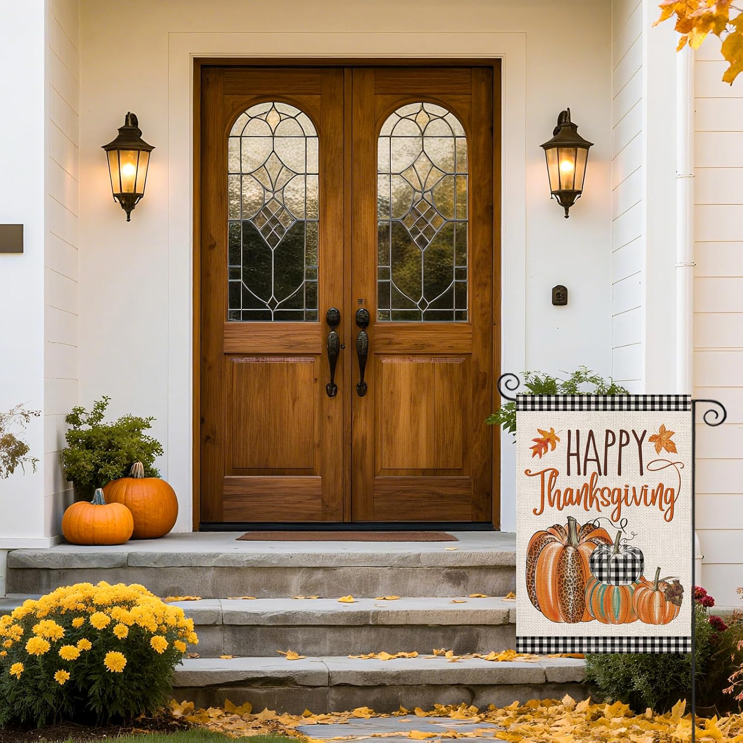 Happy Thanksgiving Fall Garden Flags for Outdoor,12x18 Double Sided,Harvest Buffalo Plaid Pumpkins Yard Flags,Small Thanksgiving Day Garden Decor for Autumn Outside Porch Lawn Holiday - Image 2