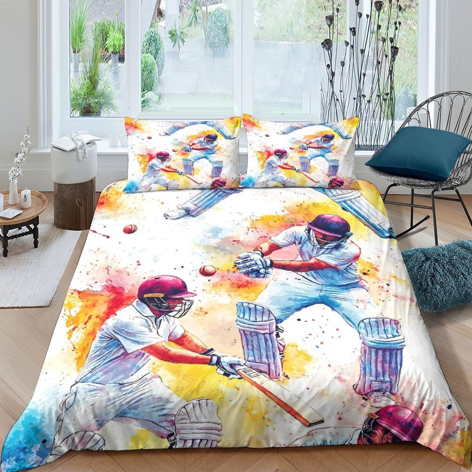 Ctjqhvkz Style-4 3D Printed Cricket Match Fitted Sheet Microfiber Vibrant Sports Art Bed Cover For Bedroom Dorm Mattress Décor Single（135X200cm）