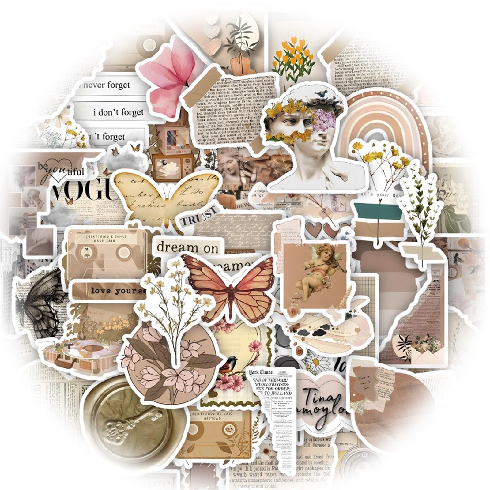 JOOTUEPO 120 Pcs Vintage Scrapbook Stickers, Kindle Stickers Aesthetic, Vintage Sticker for Scrapbooking, Waterproof Vinyl Decals for DIY Crafts, Water Bottles, Laptop, Scrapbooking, Journaling