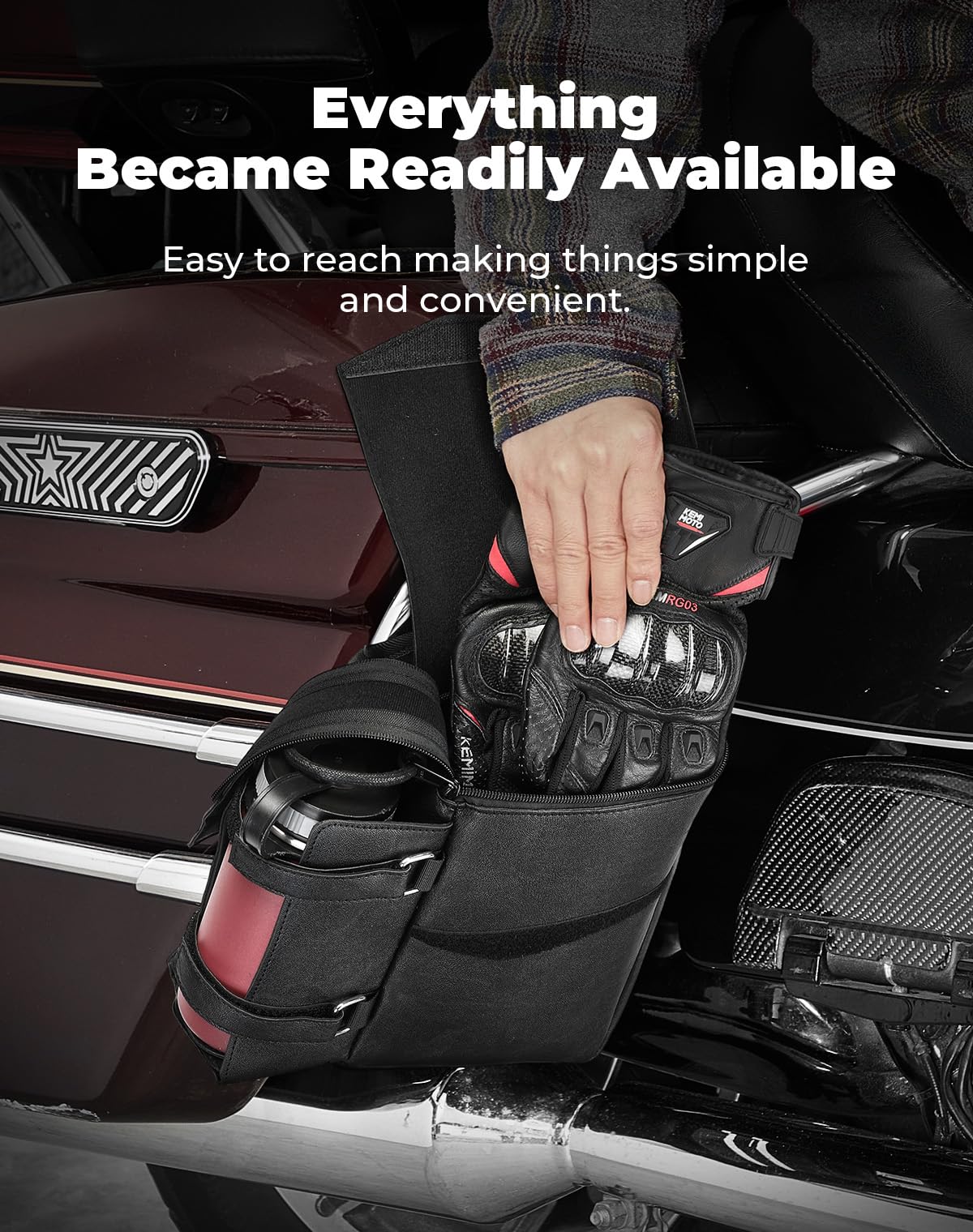 KEMIMOTO Borsa laterale di protezione, organizer con portabottiglie in ecopelle, compatibile con modelli Touring Road King Electra Glide Road Glide Sinistra, Destra