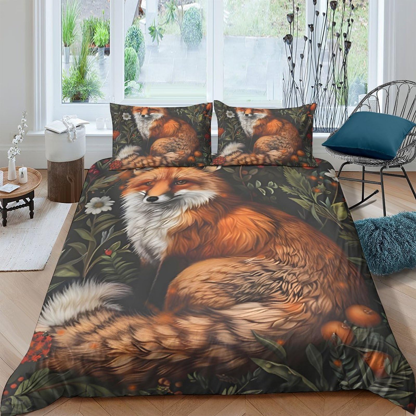 Ctjqhvkz Style-6 3D Printed Fox Forest Fitted Sheet Microfiber Soft Durable Woodland Animal Bed Cover For Bedroom Dorm Decor Single（135X200cm）