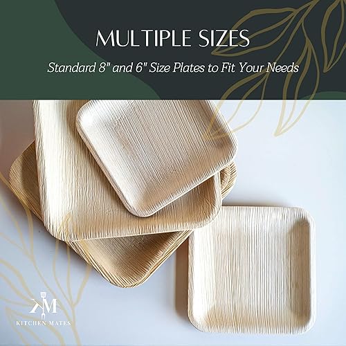 Miniatura 5 de Paquete de 100 platos cuadrados de hoja de palma de 6 pulgadas, platos desechables ecológicos, biodegradables y reutilizables para bodas, barbacoas