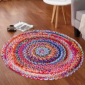 spinrific Solid Contemporary Rug (Multicolour, Cotton, 90 X 90 Cm), Round